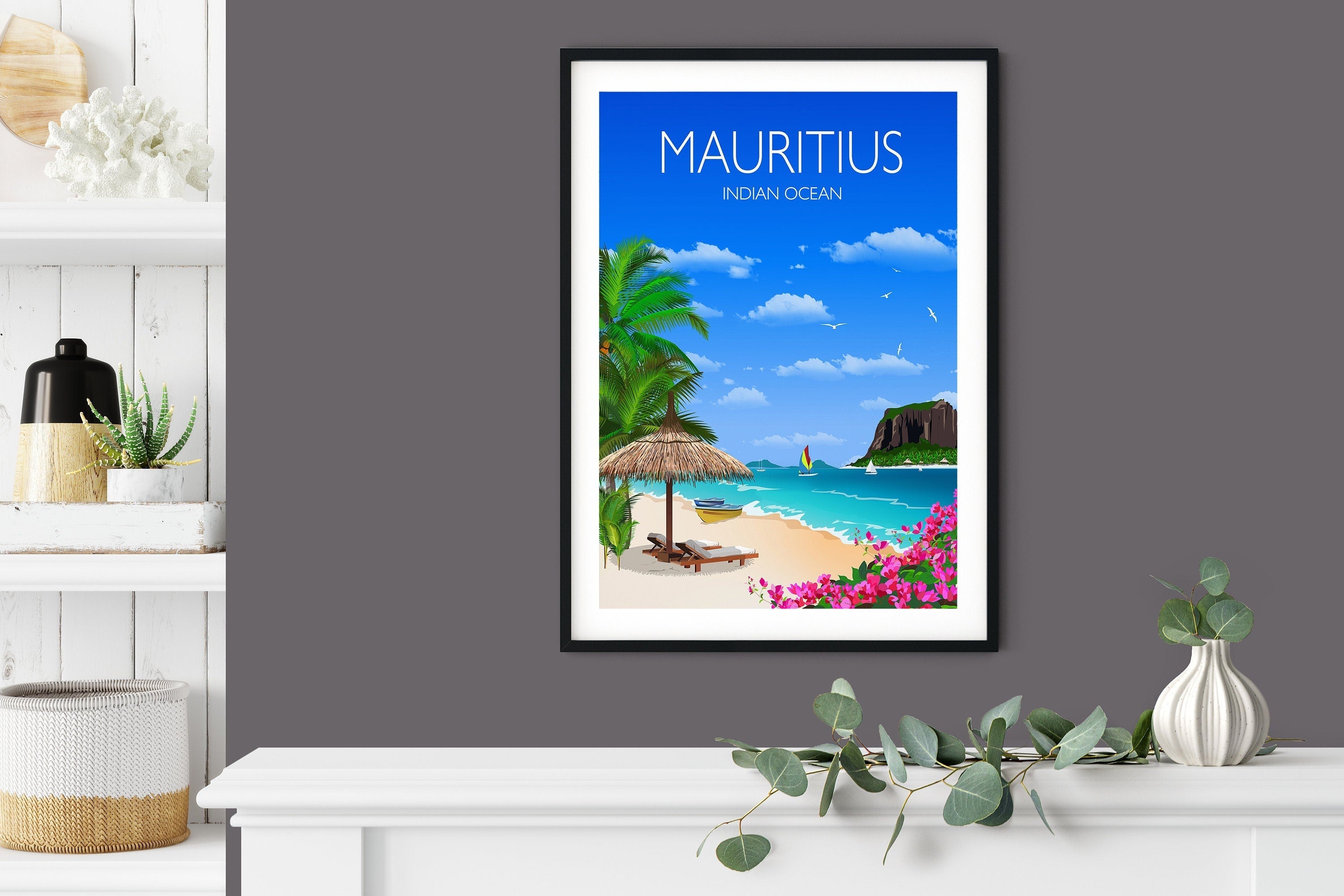 Mauritius Travel Poster, Travel Print of Mauritius, Indian Ocean NQ Media Designs