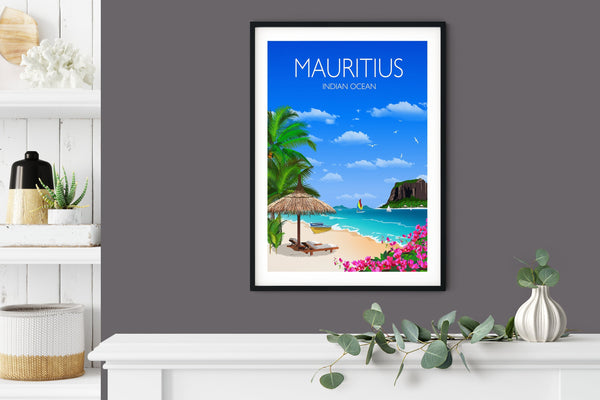 Mauritius Travel Poster, Travel Print of Mauritius, Indian Ocean