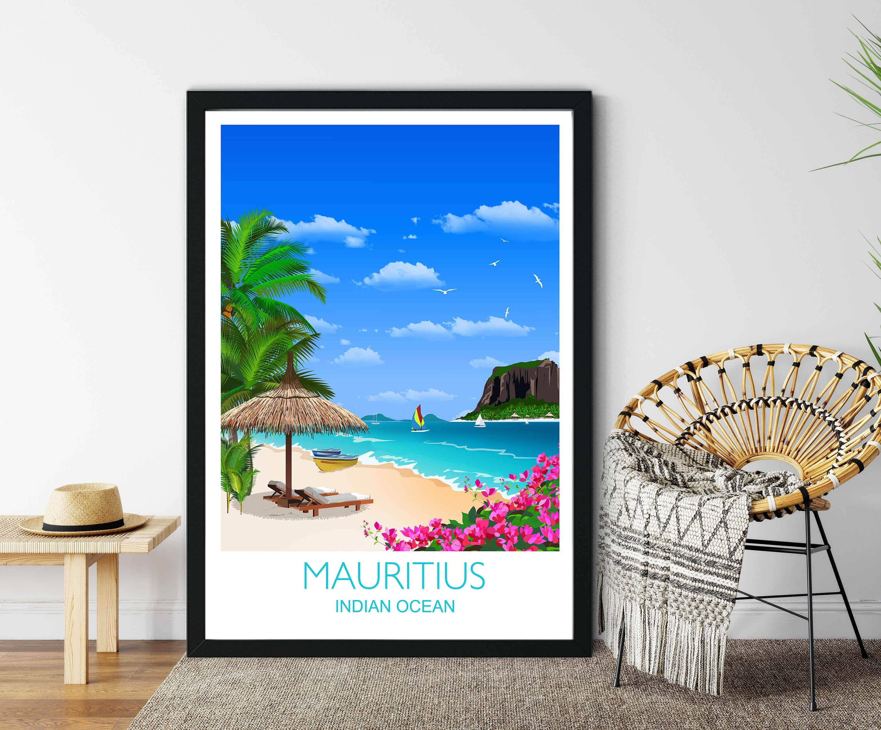 Mauritius Travel Print, Travel Poster of Mauritius, Indian Ocean NQ Media Designs