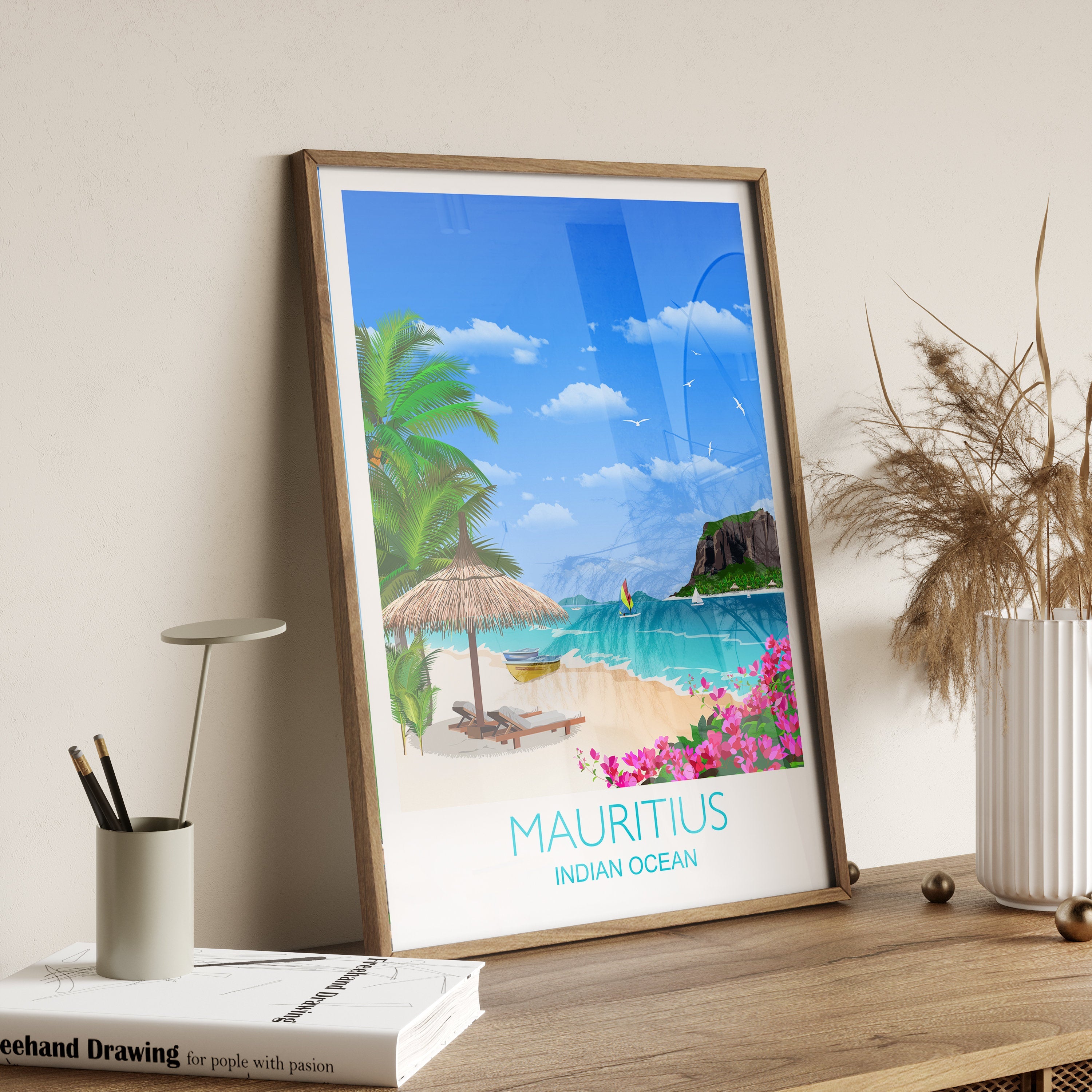 Mauritius Travel Print, Travel Poster of Mauritius, Indian Ocean NQ Media Designs