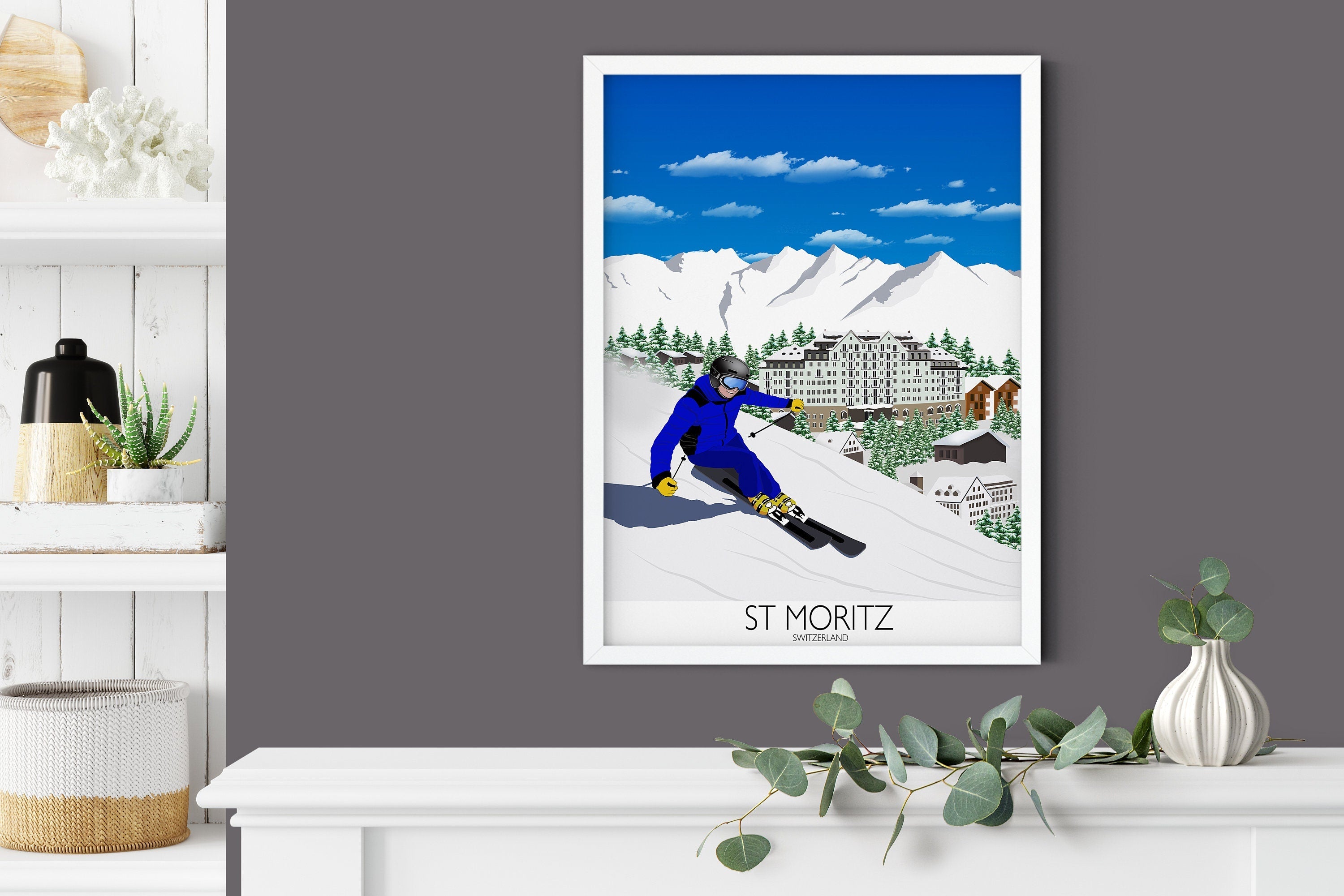 St Moritz Travel Poster, Travel Print of St Moritz, St Moritz, Switzerland NQ Media Designs