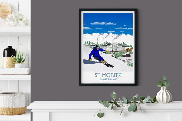 St Moritz Travel Poster, Travel Print of St Moritz, Switzerland