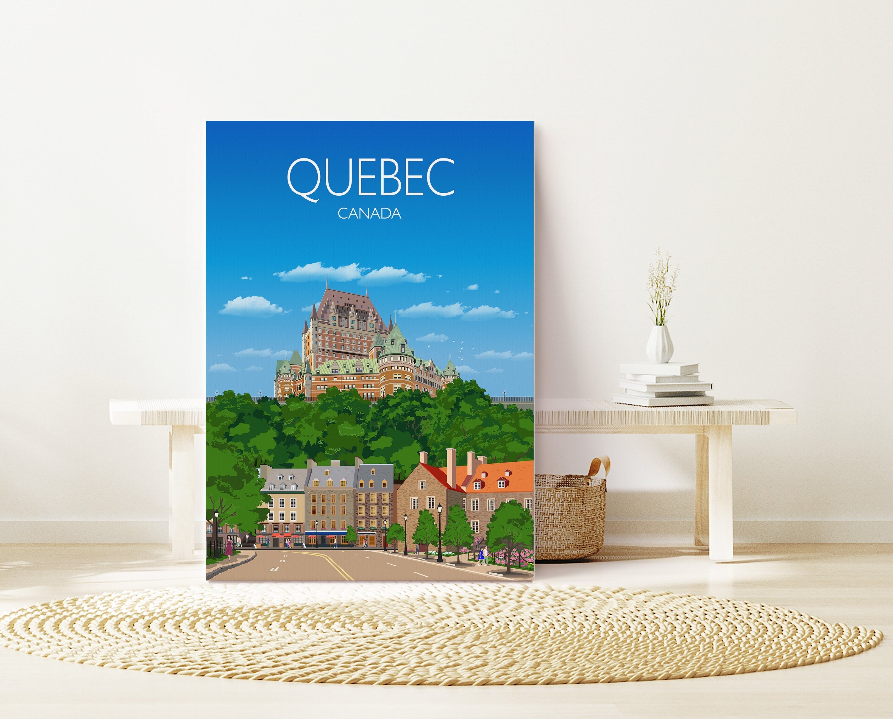 Quebec Travel Poster, Travel Print of Quebec, City of Quebec Canada NQ Media Designs