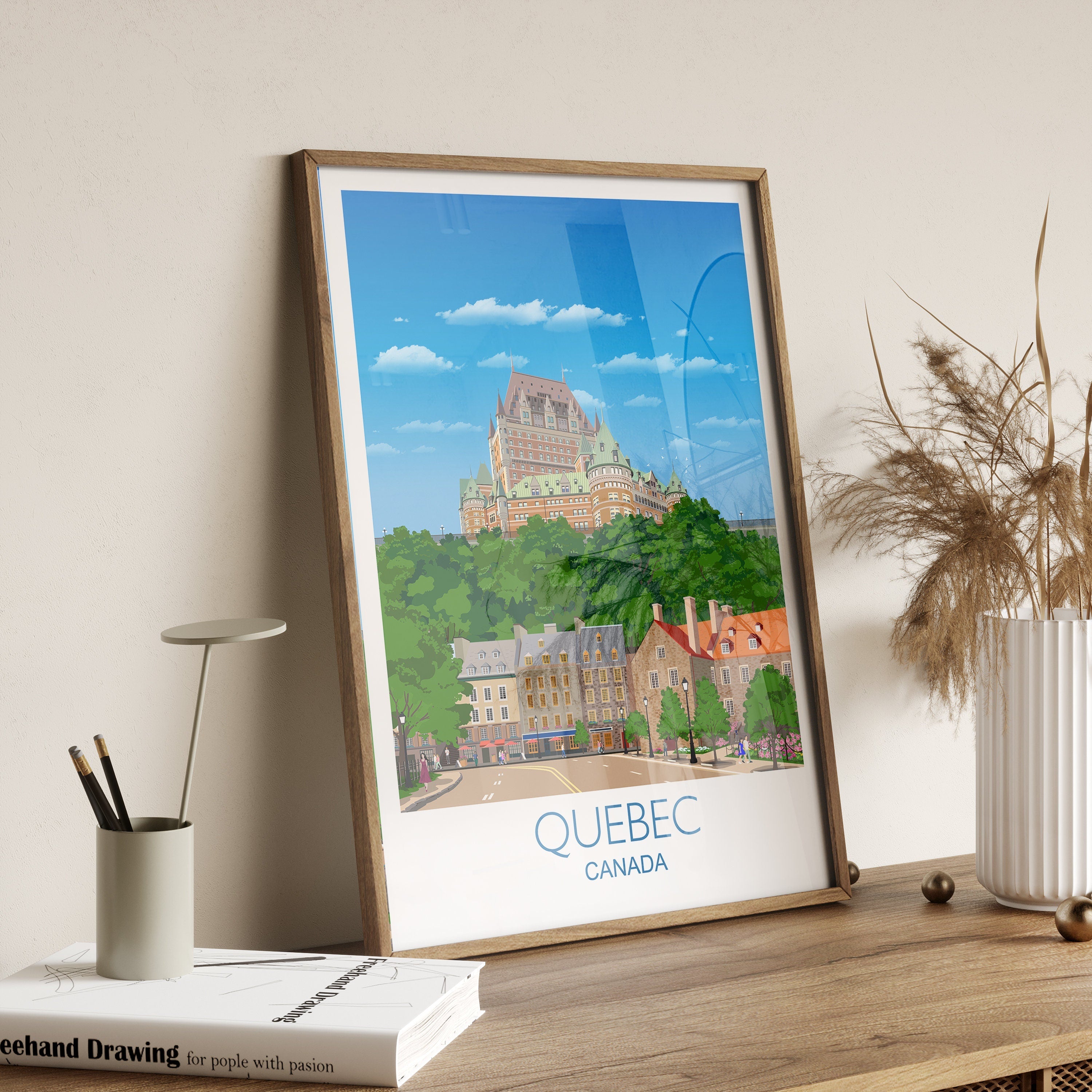 Quebec Travel Poster, Travel Print of Quebec, City of Quebec, Canada NQ Media Designs