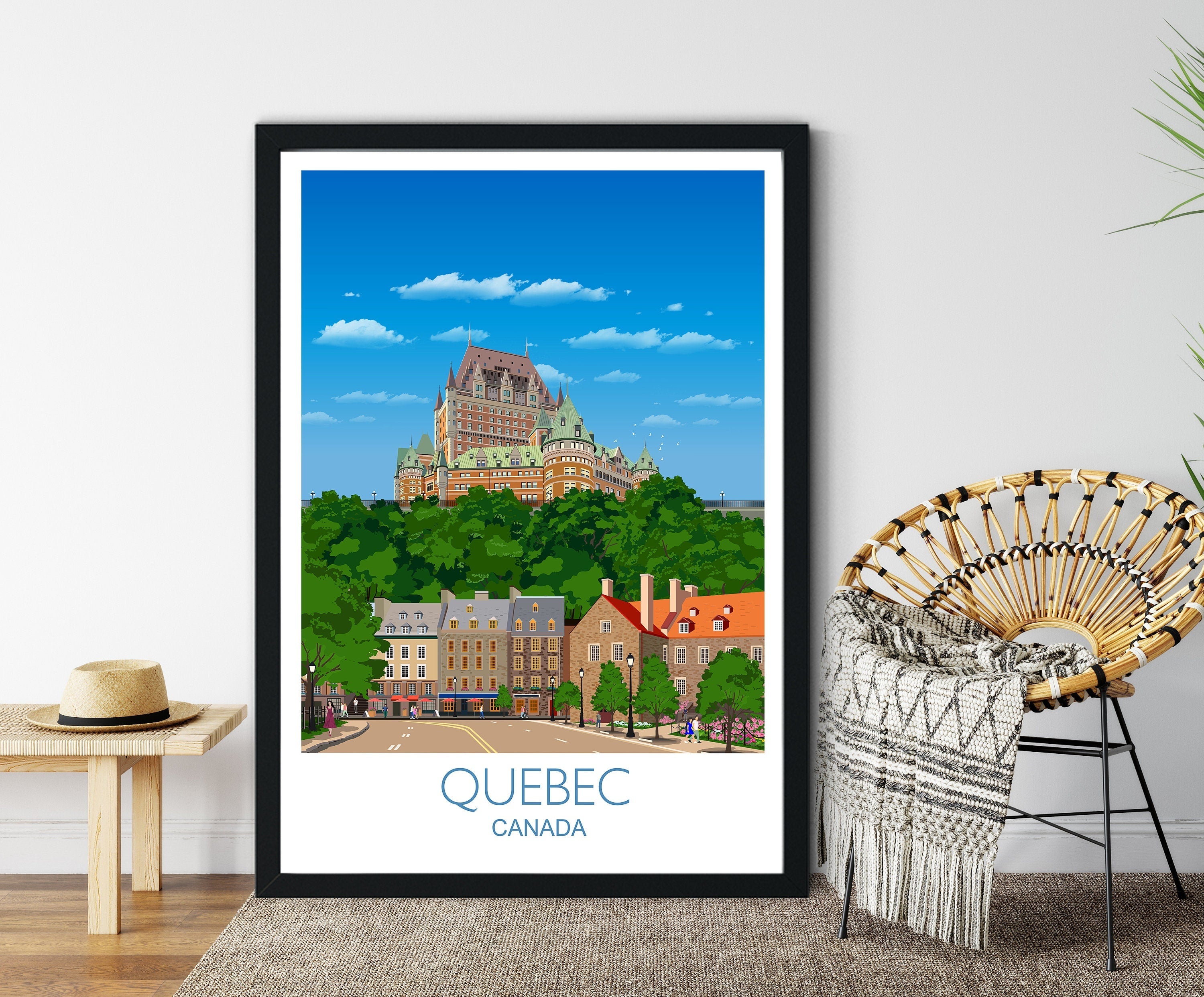 Quebec Travel Poster, Travel Print of Quebec, City of Quebec, Canada NQ Media Designs