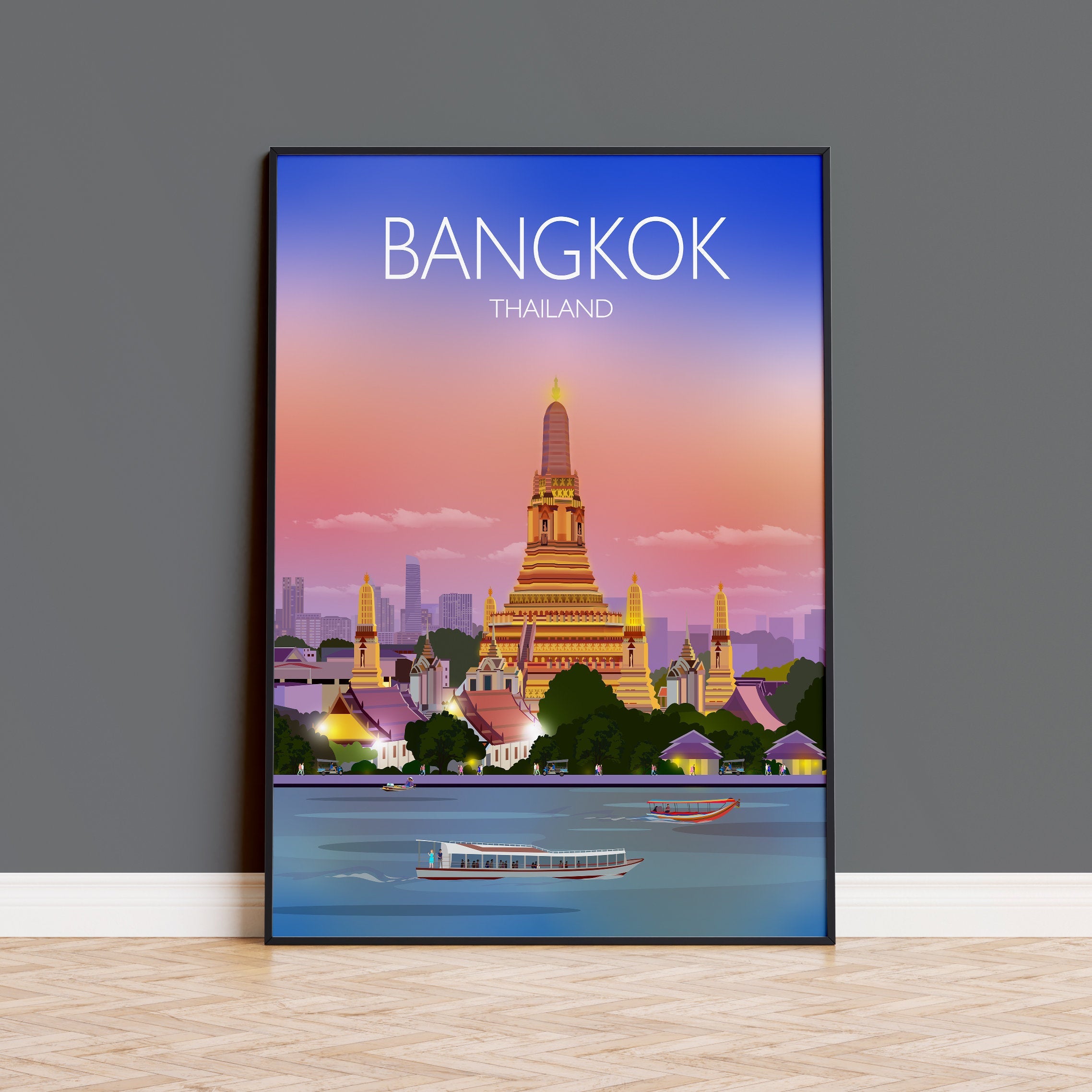 Bangkok Travel Poster, Travel Print of Bangkok, Bangkok Thailand NQ Media Designs