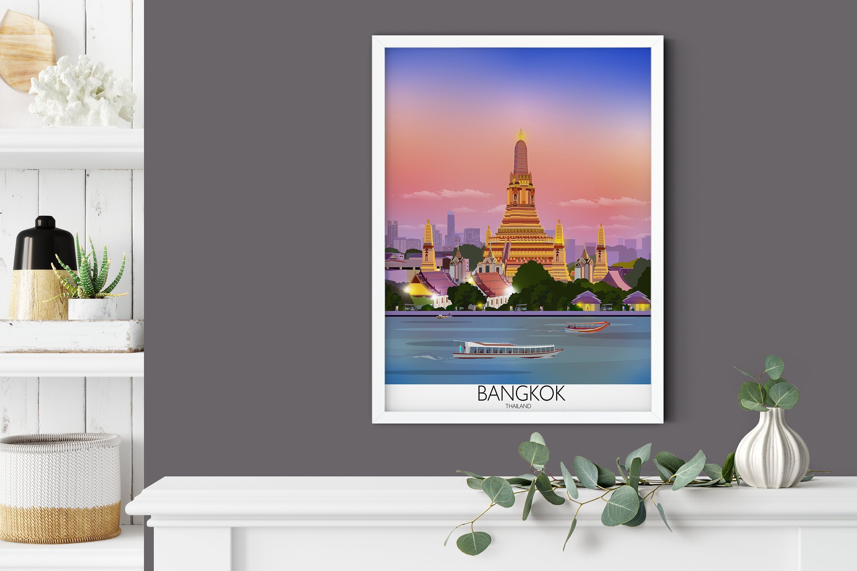 Bangkok Travel Poster, Travel Print of Bangkok, Bangkok Thailand NQ Media Designs
