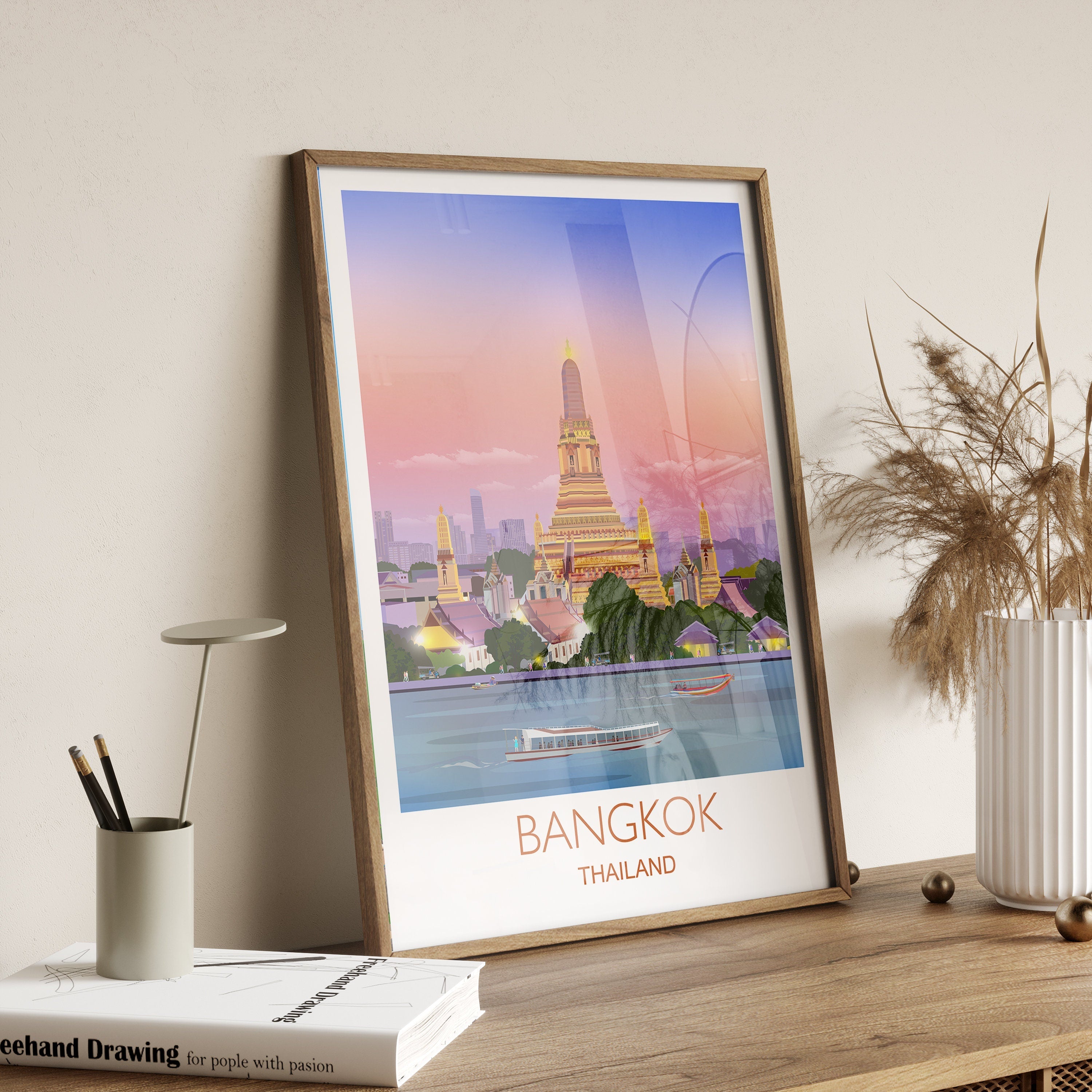Bangkok Travel Poster, Travel Print of Bangkok, Bangkok, Thailand NQ Media Designs