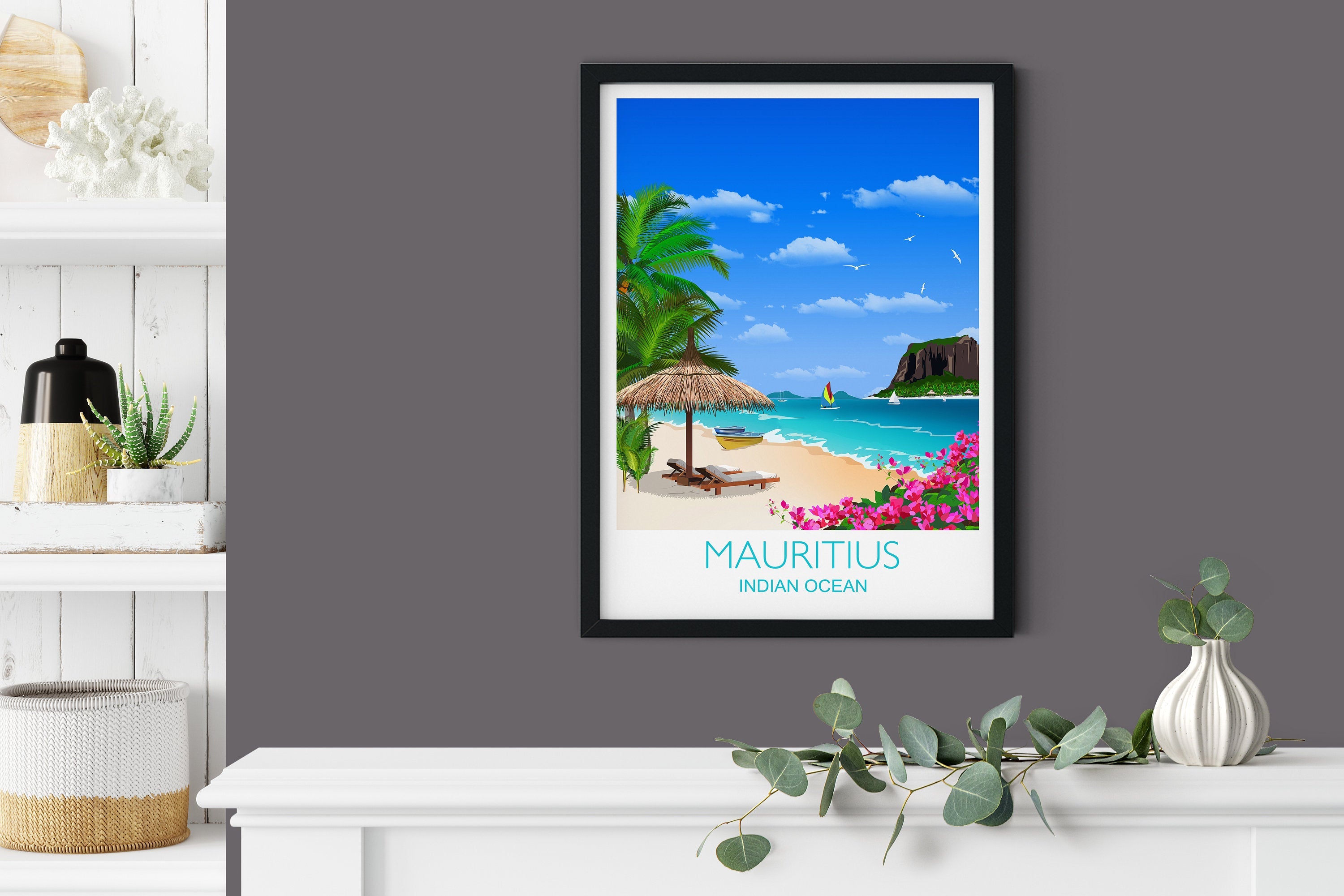 Mauritius Travel Print, Travel Poster of Mauritius, Indian Ocean NQ Media Designs