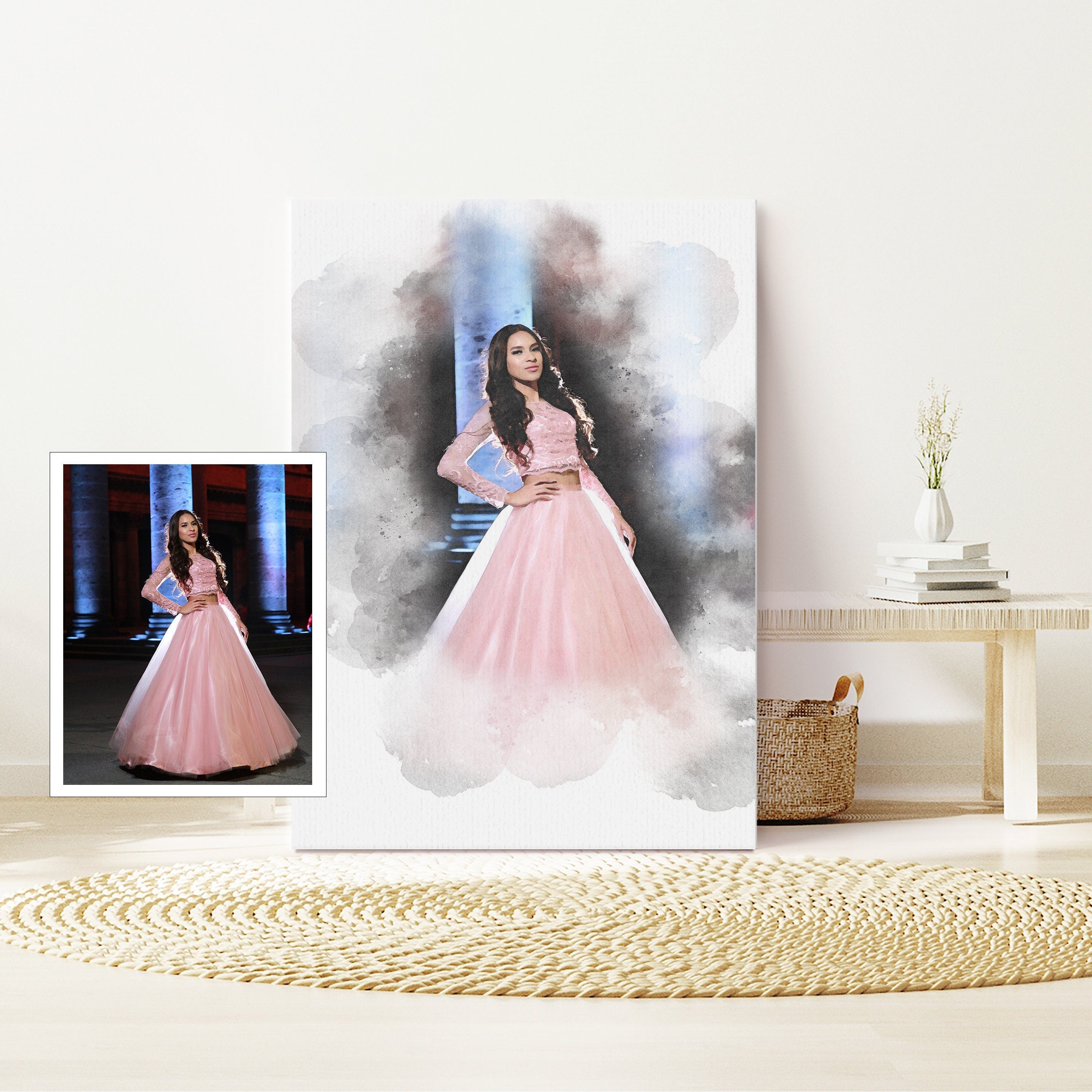 Prom Dress Watercolour, Portrait from Photo, Custom Prom Gift for Daughter, Graduation gift, Gift for Parents, Gift for Son, Gift for Friend NQ Media Designs