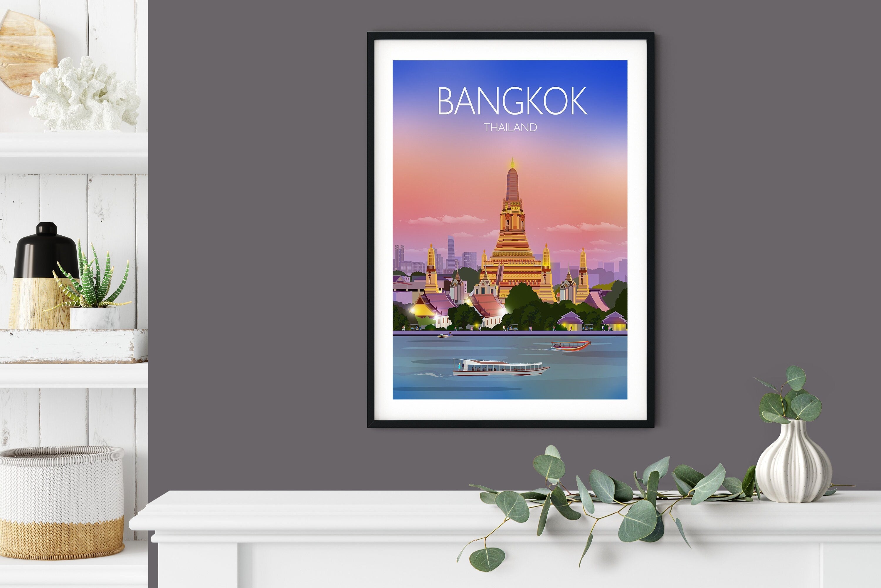 Bangkok Travel Poster, Travel Print of Bangkok, Bangkok Thailand NQ Media Designs