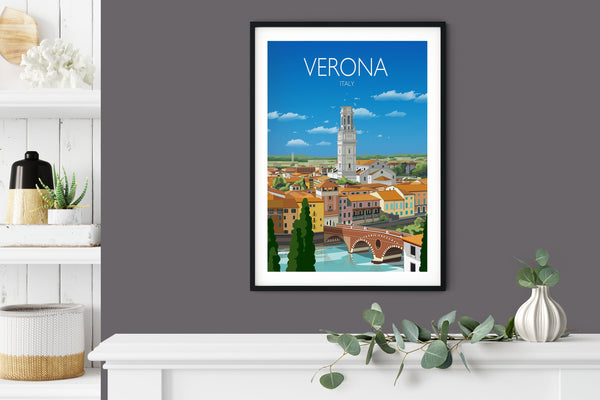 Verona Travel Poster, Travel Print of Verona, Verona Poster, Verona, Italy
