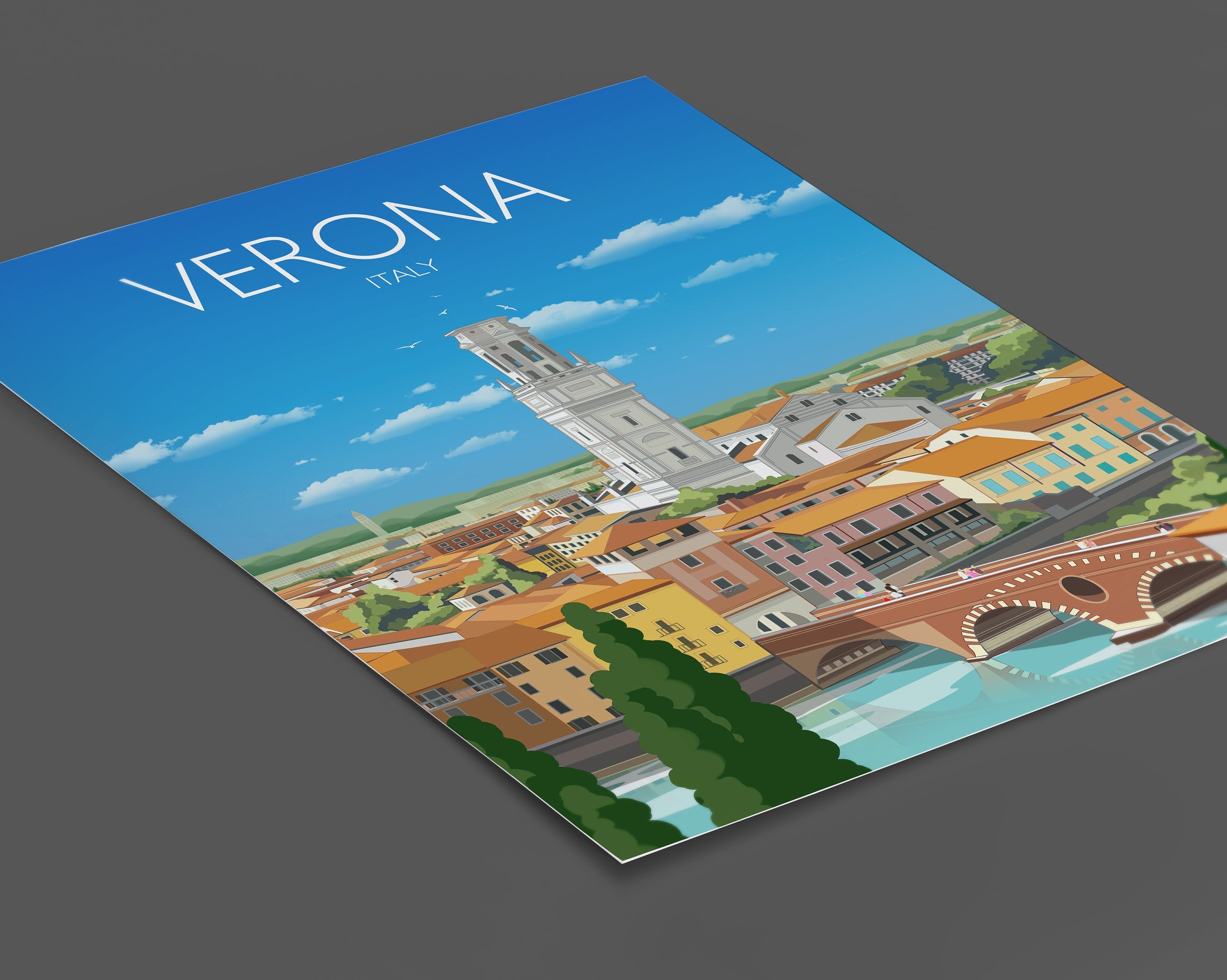 Verona Travel Poster, Travel Print of Verona, Verona Poster, Verona, Italy NQ Media Designs