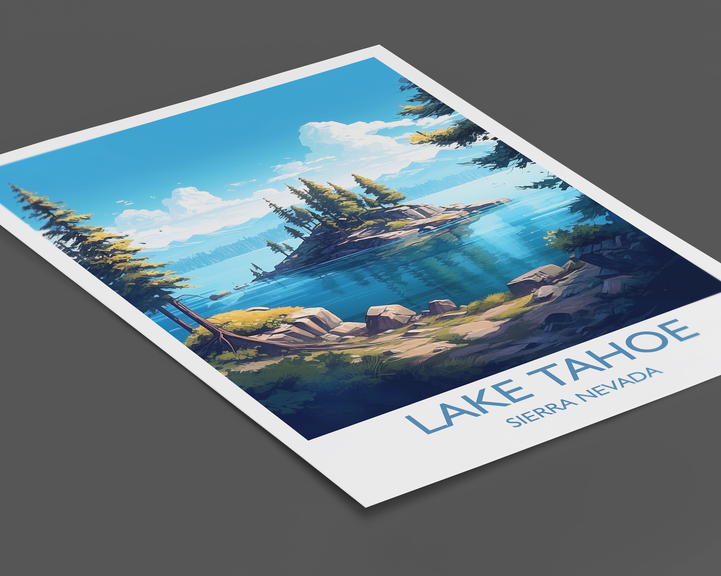 Lake Tahoe Poster, Travel Print of Lake Tahoe, Sierra Nevada, USA, Travel Gift NQ Media Designs