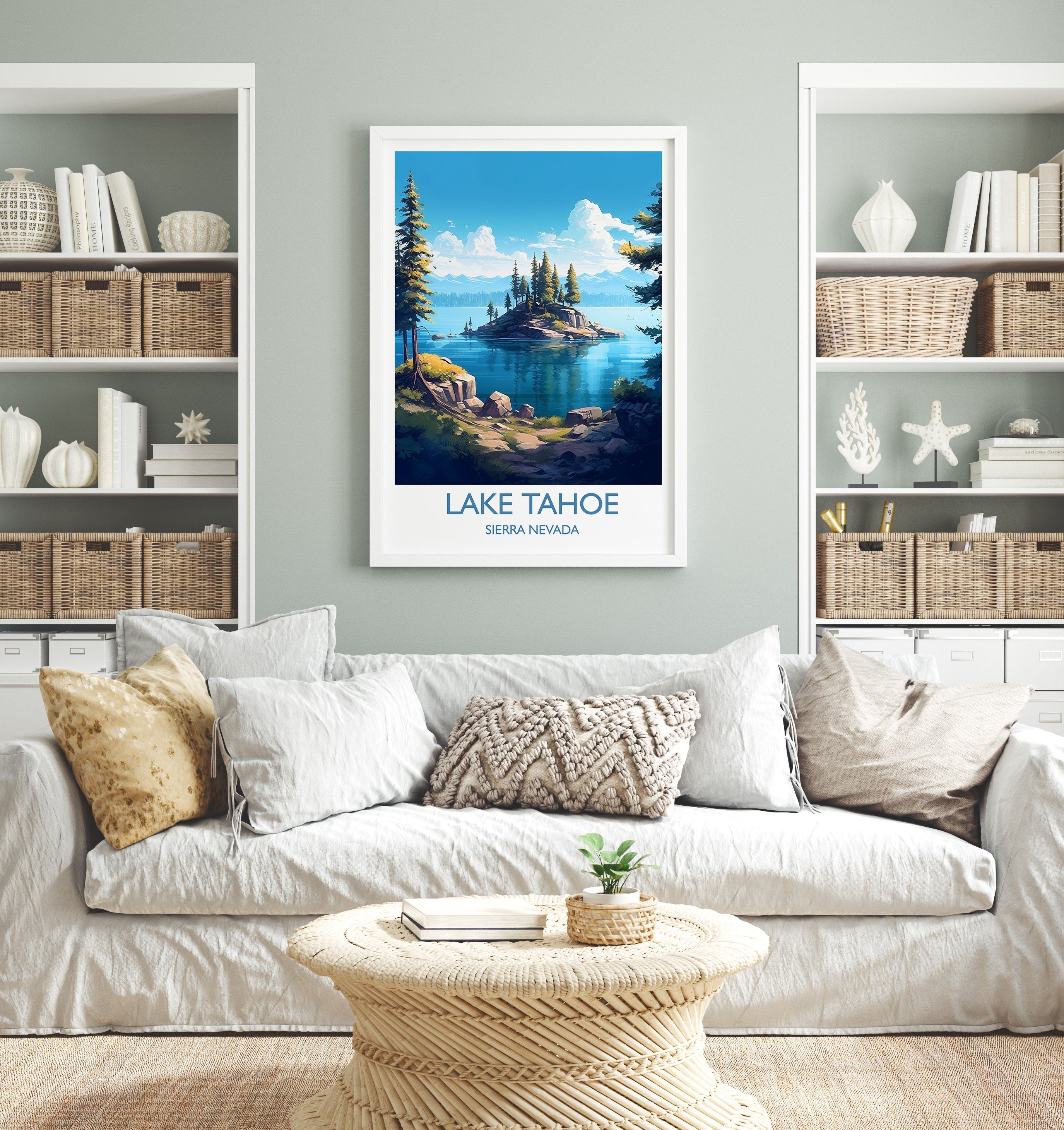 Lake Tahoe Poster, Travel Print of Lake Tahoe, Sierra Nevada, USA, Travel Gift NQ Media Designs