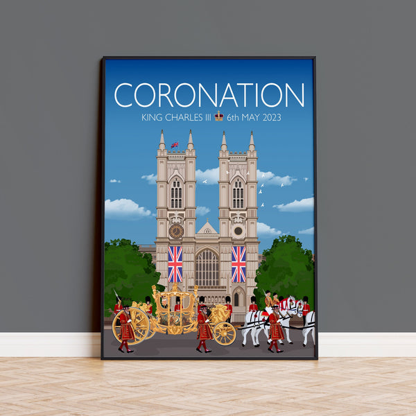 Coronation Print, Coronation Poster, Westminster Abbey, London UK, King Charles III, UK Travel Poster, Commemorative Coronation Print