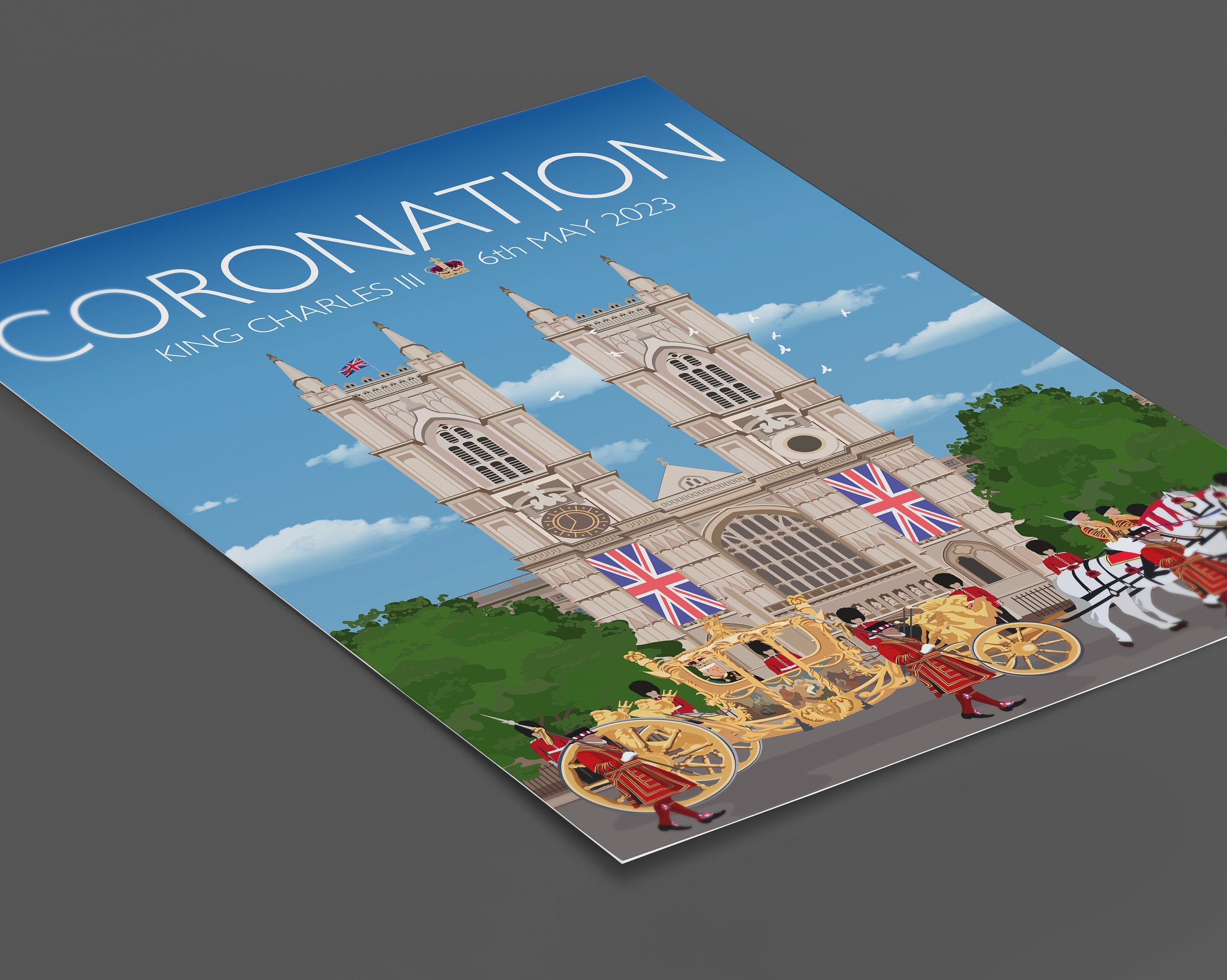 Coronation Print, Coronation Poster, Westminster Abbey, London UK, King Charles III, UK Travel Poster, Commemorative Coronation Print NQ Media Designs