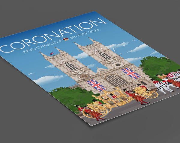 Coronation Print, Coronation Poster, Westminster Abbey, London UK, King Charles III, UK Travel Poster, Commemorative Coronation Print