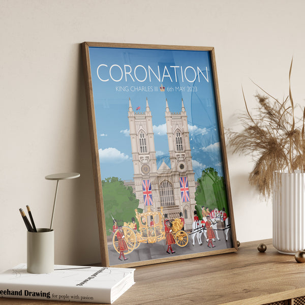 Coronation Print, Coronation Poster, Westminster Abbey, London UK, King Charles III, UK Travel Poster, Commemorative Coronation Print