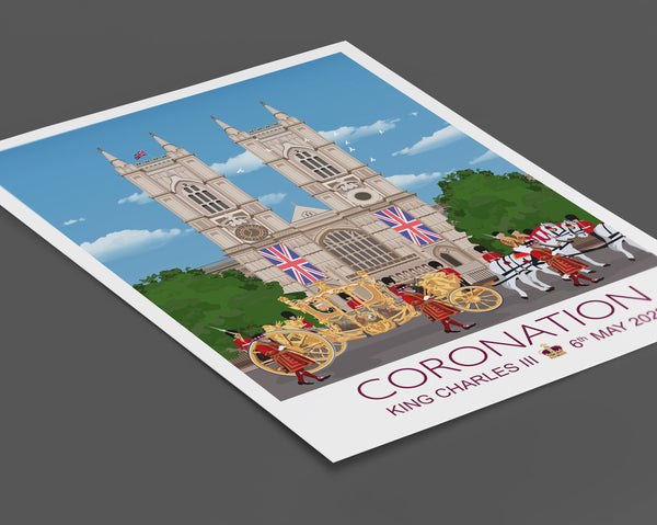 Coronation Poster of London , Coronation Print, Westminster Abbey, London UK, King Charles III, Commemorative Coronation Print