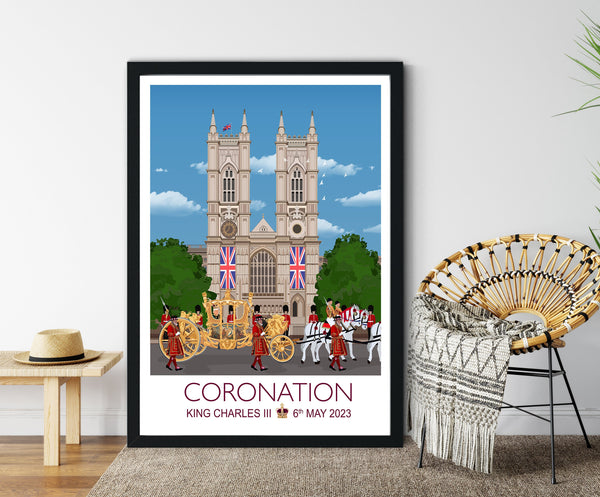 Coronation Poster of London , Coronation Print, Westminster Abbey, London UK, King Charles III, Commemorative Coronation Print