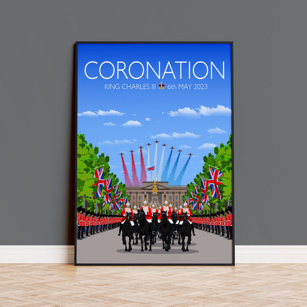 King Charles III Coronation Print, London Travel Poster, Buckingham Palace, The Mall, City of London, UK, Limited Edition Print