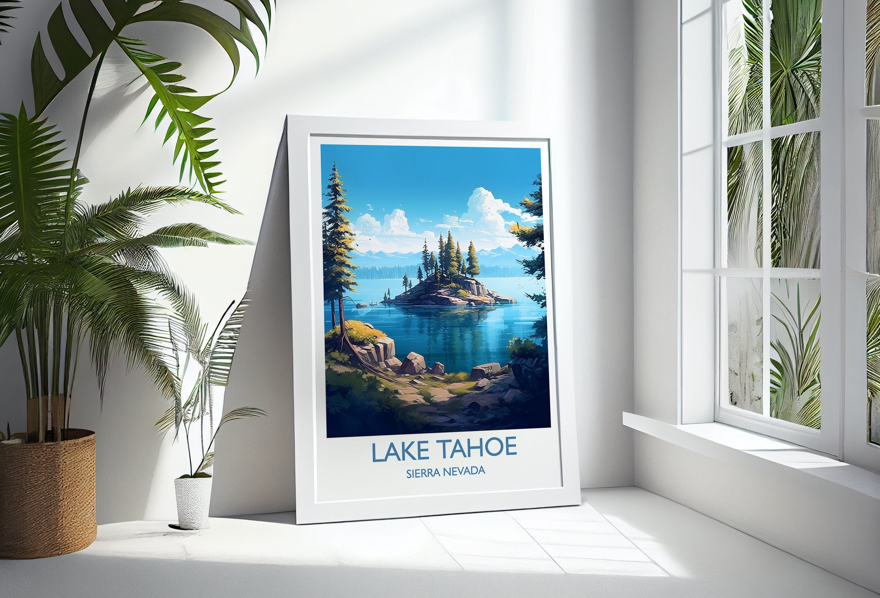 Lake Tahoe Poster, Travel Print of Lake Tahoe, Sierra Nevada, USA, Travel Gift NQ Media Designs