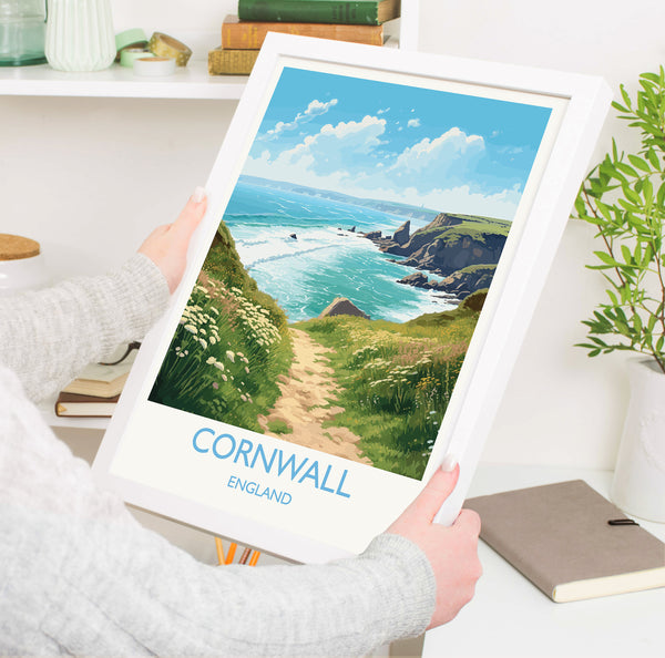 Cornwall Travel Print, Travel Poster of Cornwall, England, Cornwall Art, Cornwall Gift, Wall Art Print