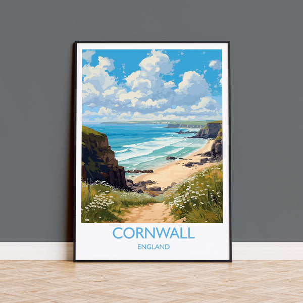 Cornwall Travel Poster, Travel Print of Cornwall, England, Cornwall Art, Cornwall Gift, Wall Art Print