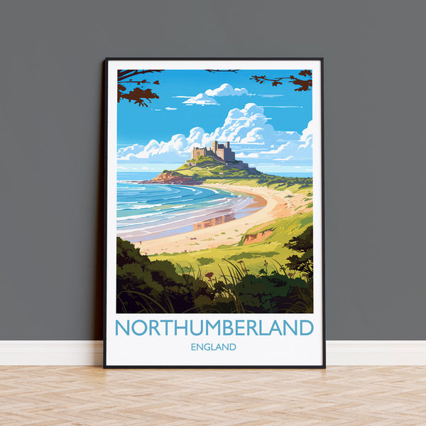 Northumberland Travel Print, Travel Poster of Northumberland Coast,England, Northumberland Art, Bamburgh Castle Gift, Wall Art Print