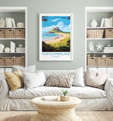 Northumberland Travel Print, Travel Poster of Northumberland Coast,England, Northumberland Art, Bamburgh Castle Gift, Wall Art Print NQ Media Designs