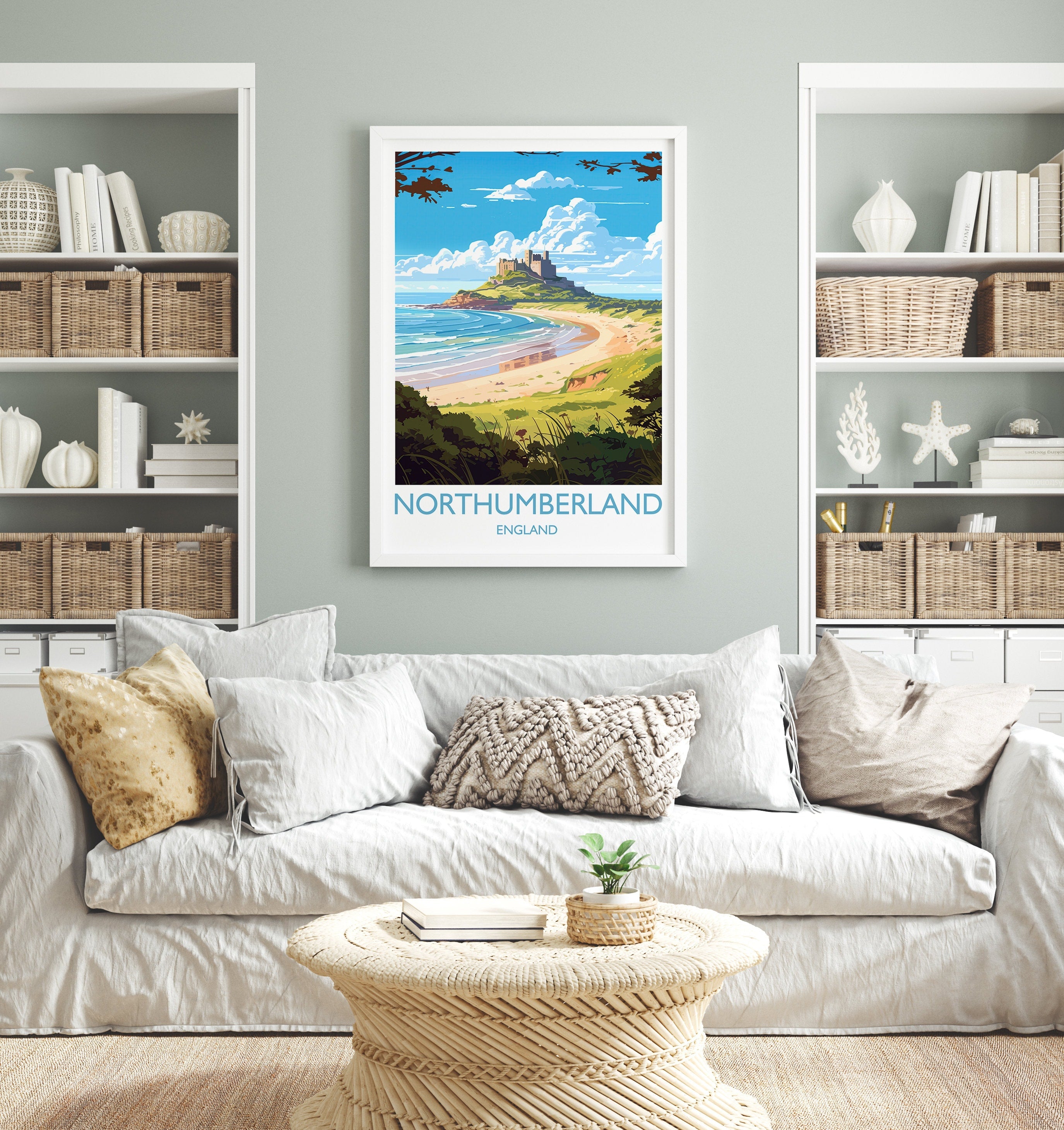 Northumberland Travel Print, Travel Poster of Northumberland Coast,England, Northumberland Art, Bamburgh Castle Gift, Wall Art Print NQ Media Designs