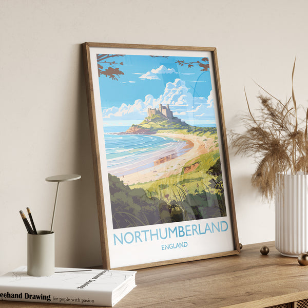 Northumberland Travel Print, Travel Poster of Northumberland Coast,England, Northumberland Art, Bamburgh Castle Gift, Wall Art Print
