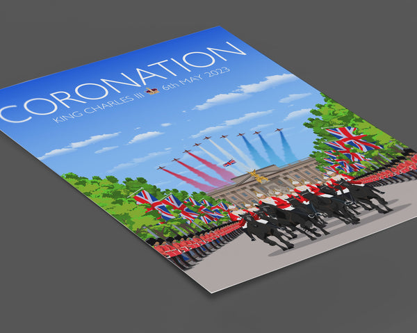 King Charles III Coronation Print, London Travel Poster, Buckingham Palace, The Mall, City of London, UK, Limited Edition Print