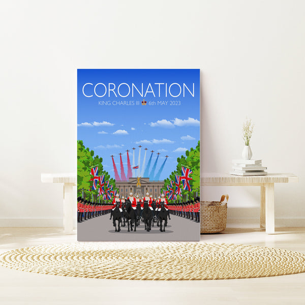 King Charles III Coronation Print, London Travel Poster, Buckingham Palace, The Mall, City of London, UK, Limited Edition Print