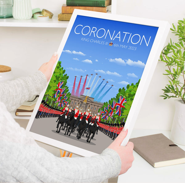 King Charles III Coronation Print, London Travel Poster, Buckingham Palace, The Mall, City of London, UK, Limited Edition Print