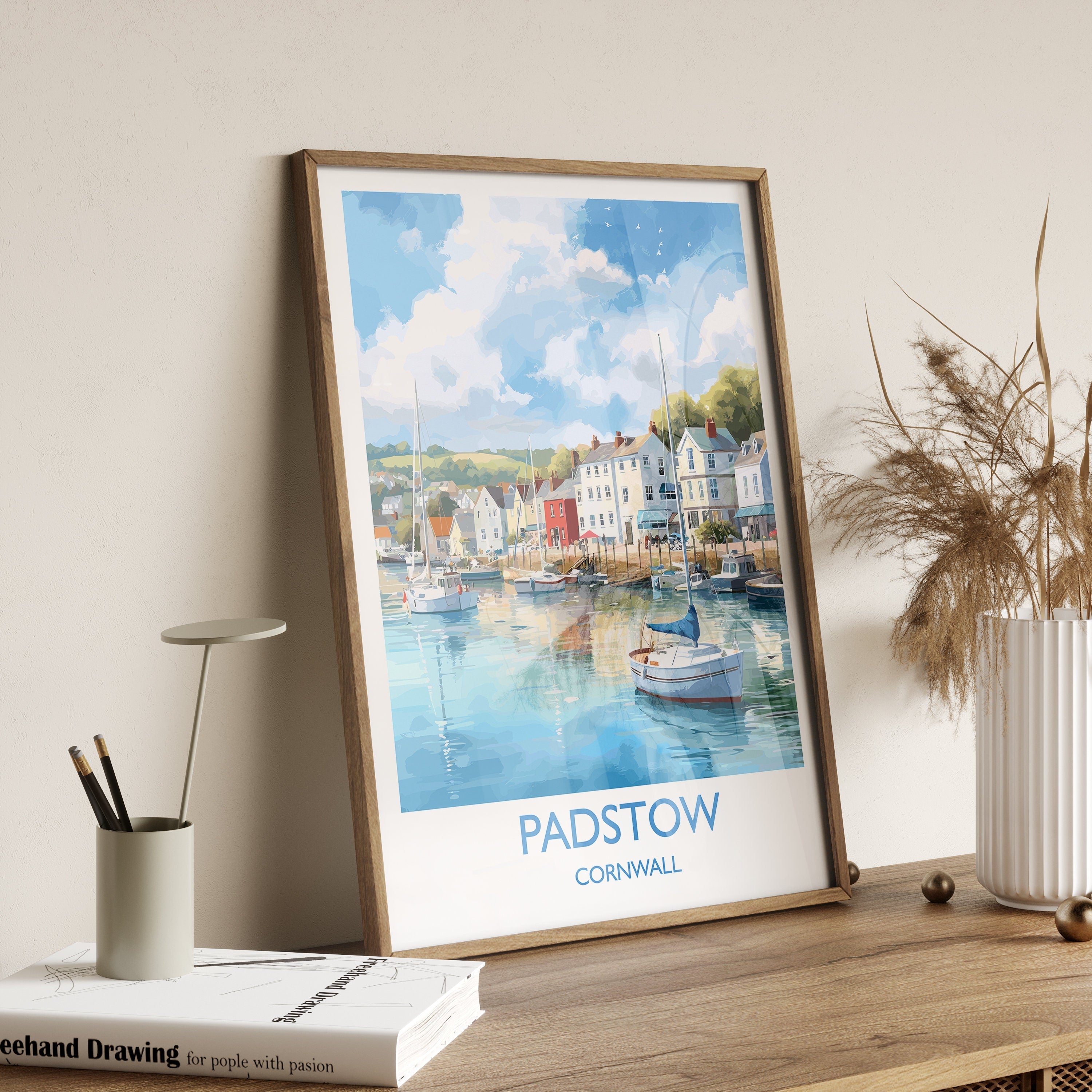 Padstow Travel Poster, Travel Print of Padstow, Cornwall, England, Cornwall Art, Padstow Gift, Wall Art Print NQ Media Designs