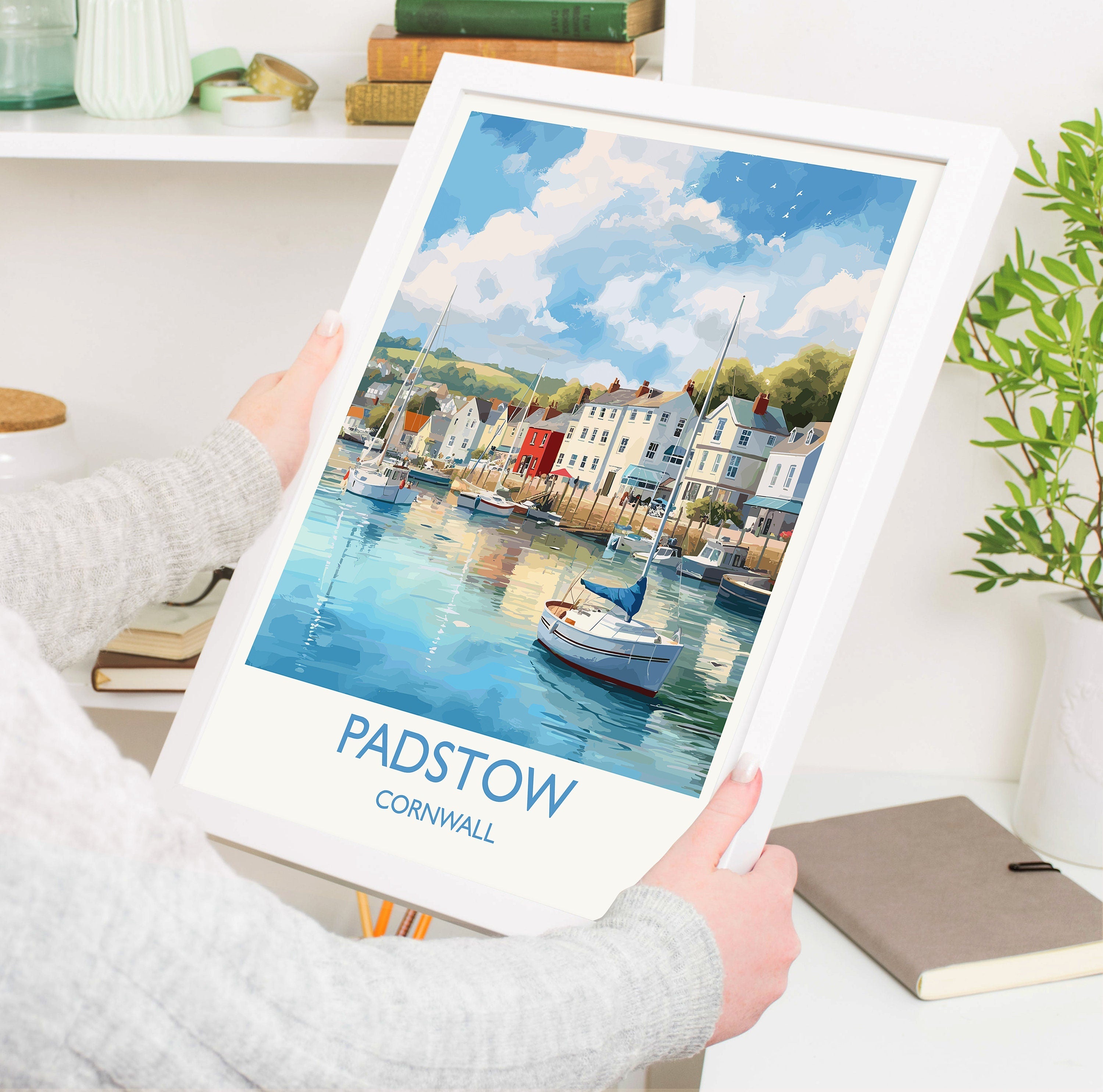 Padstow Travel Poster, Travel Print of Padstow, Cornwall, England, Cornwall Art, Padstow Gift, Wall Art Print NQ Media Designs