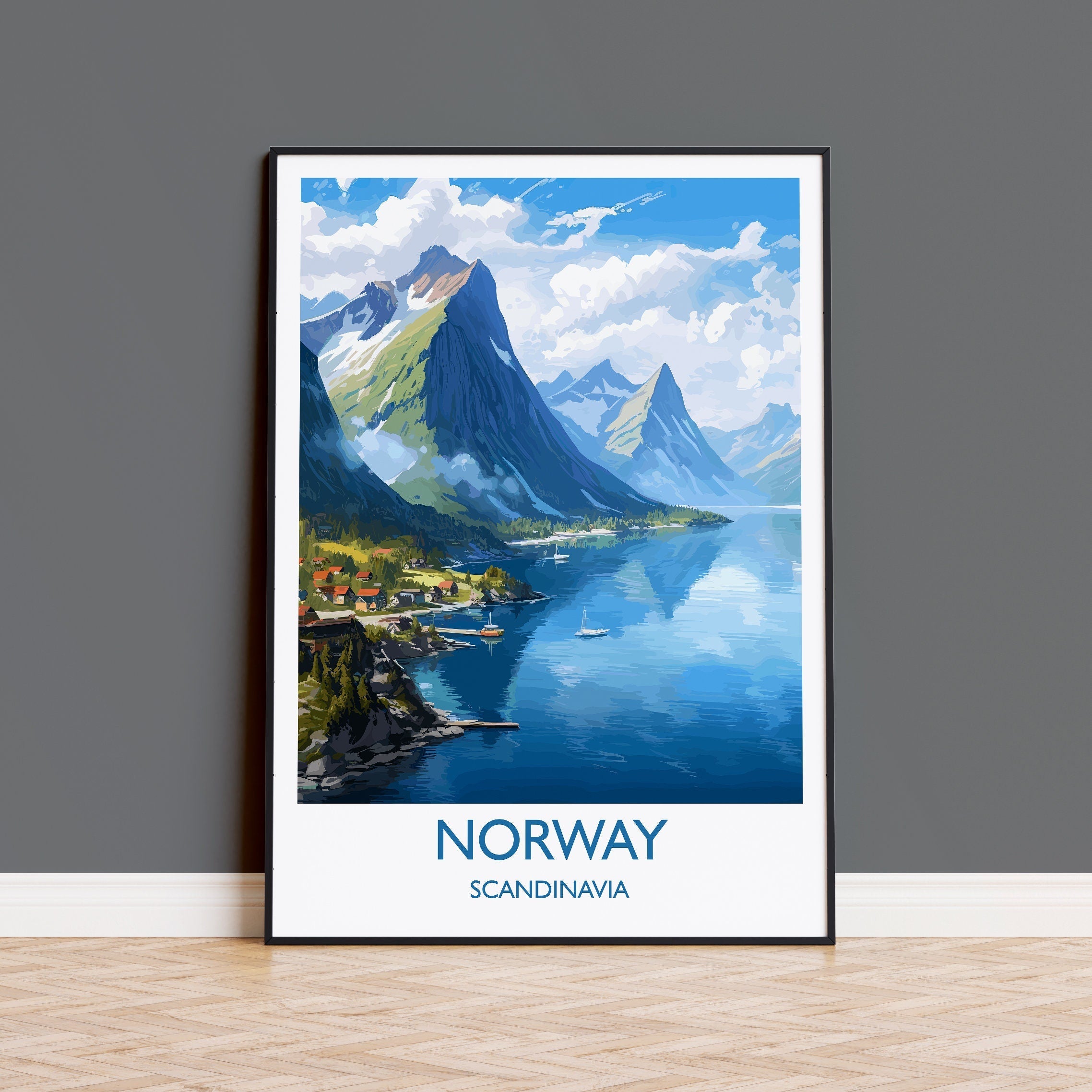 Norway Poster, Travel Print of Norway, Fjords Norway, Travel Gift NQ Media Designs