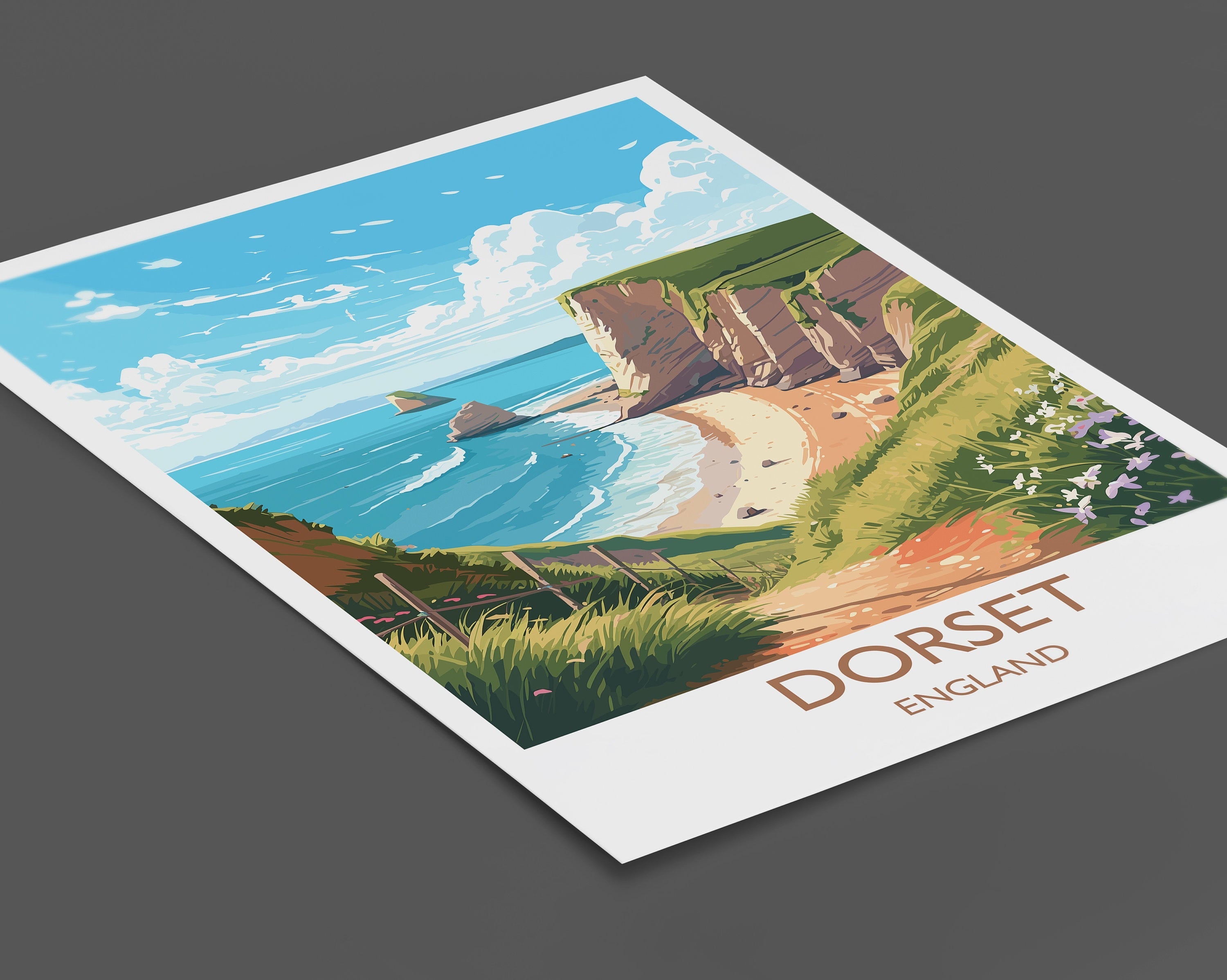 Dorset Travel Print, Travel Poster of Dorset, England, Dorset Coast Art, Dorset Gift, Wall Art Print NQ Media Designs