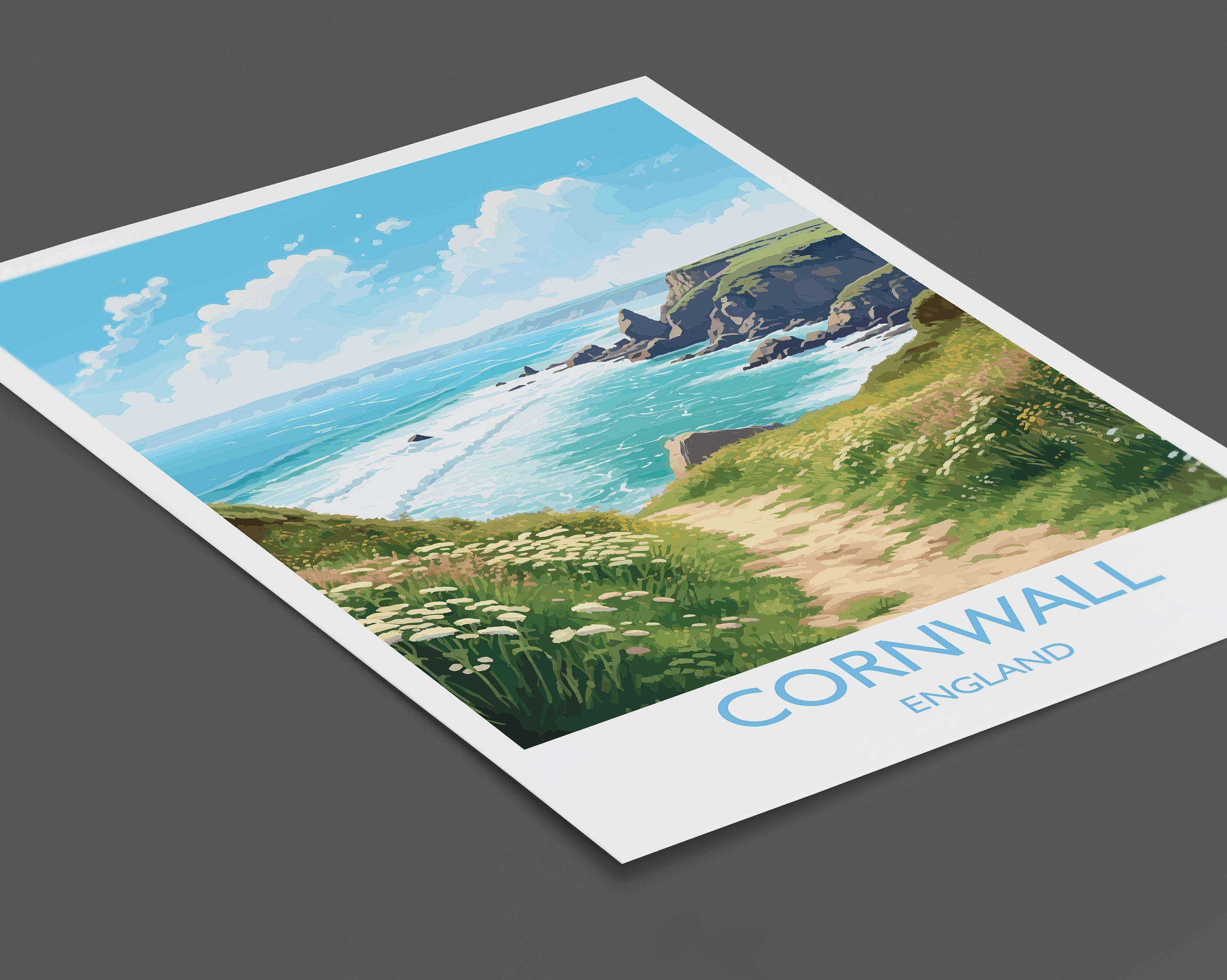 Cornwall Travel Print, Travel Poster of Cornwall, England, Cornwall Art, Cornwall Gift, Wall Art Print NQ Media Designs