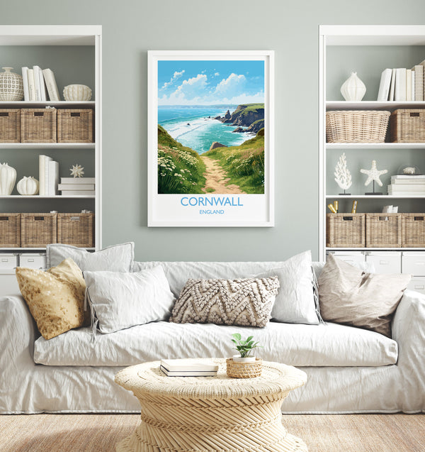Cornwall Travel Print, Travel Poster of Cornwall, England, Cornwall Art, Cornwall Gift, Wall Art Print