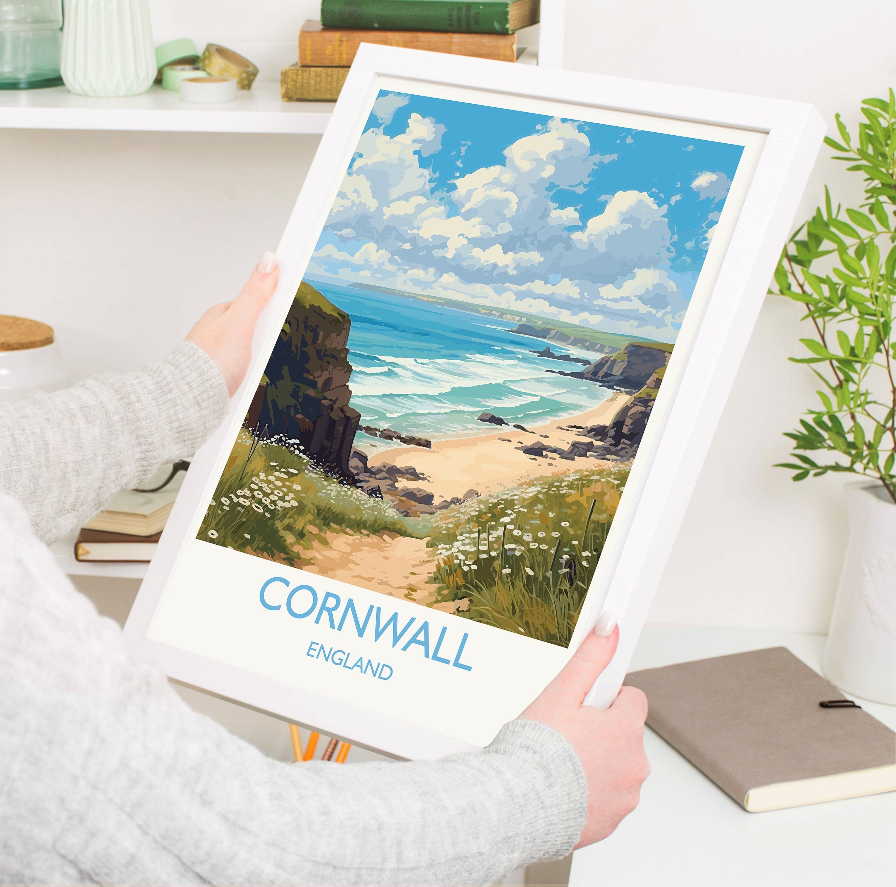 Cornwall Travel Poster, Travel Print of Cornwall, England, Cornwall Art, Cornwall Gift, Wall Art Print NQ Media Designs