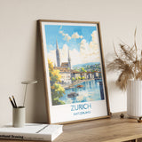 Zurich Travel Poster, Travel Print of Zurich, Switzerland, Swiss Art, Zurich Gift, Wall Art Print NQ Media Designs