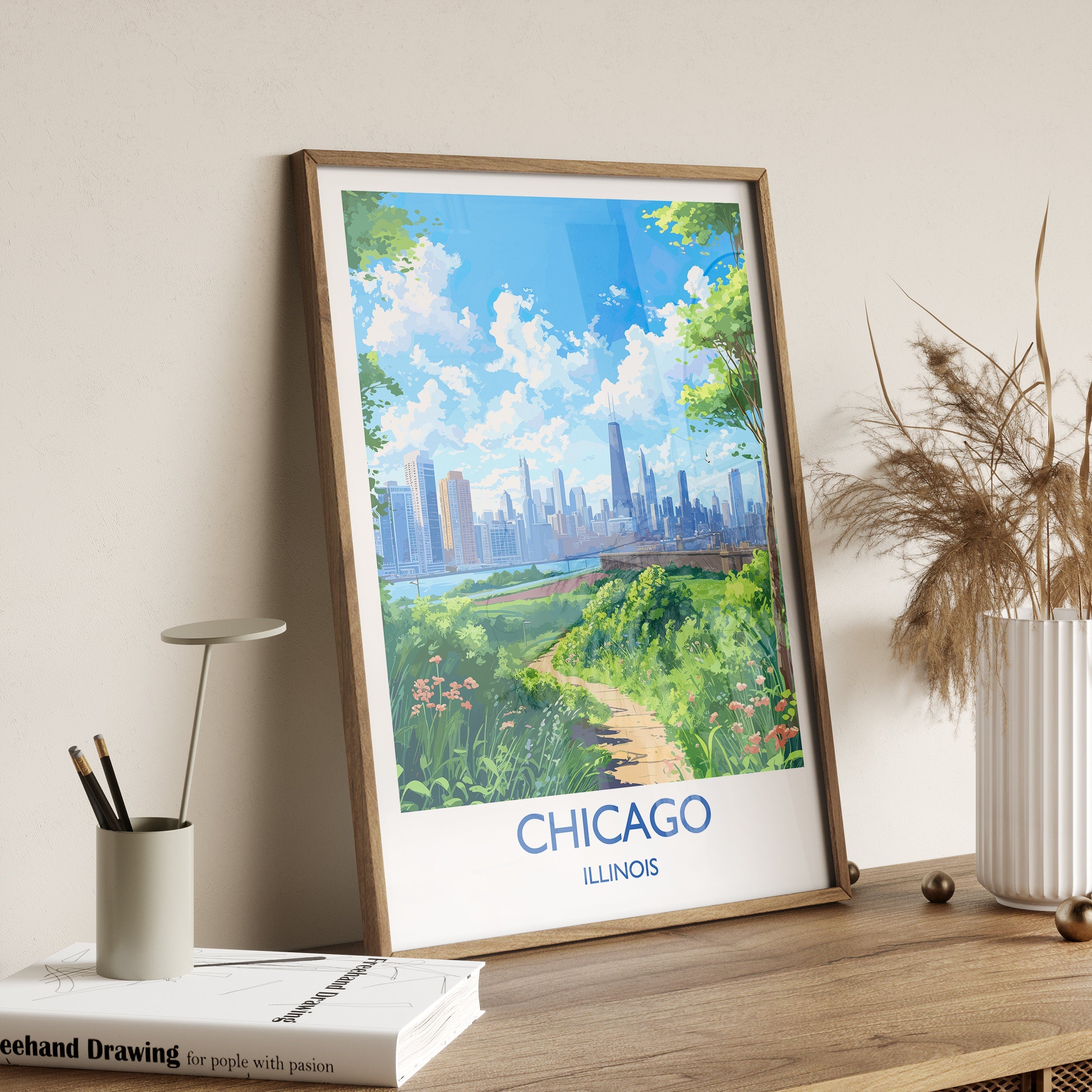 Chicago Travel Poster, Travel Print of Chicago, Illinois, USA Gift, Wall Art Print NQ Media Designs