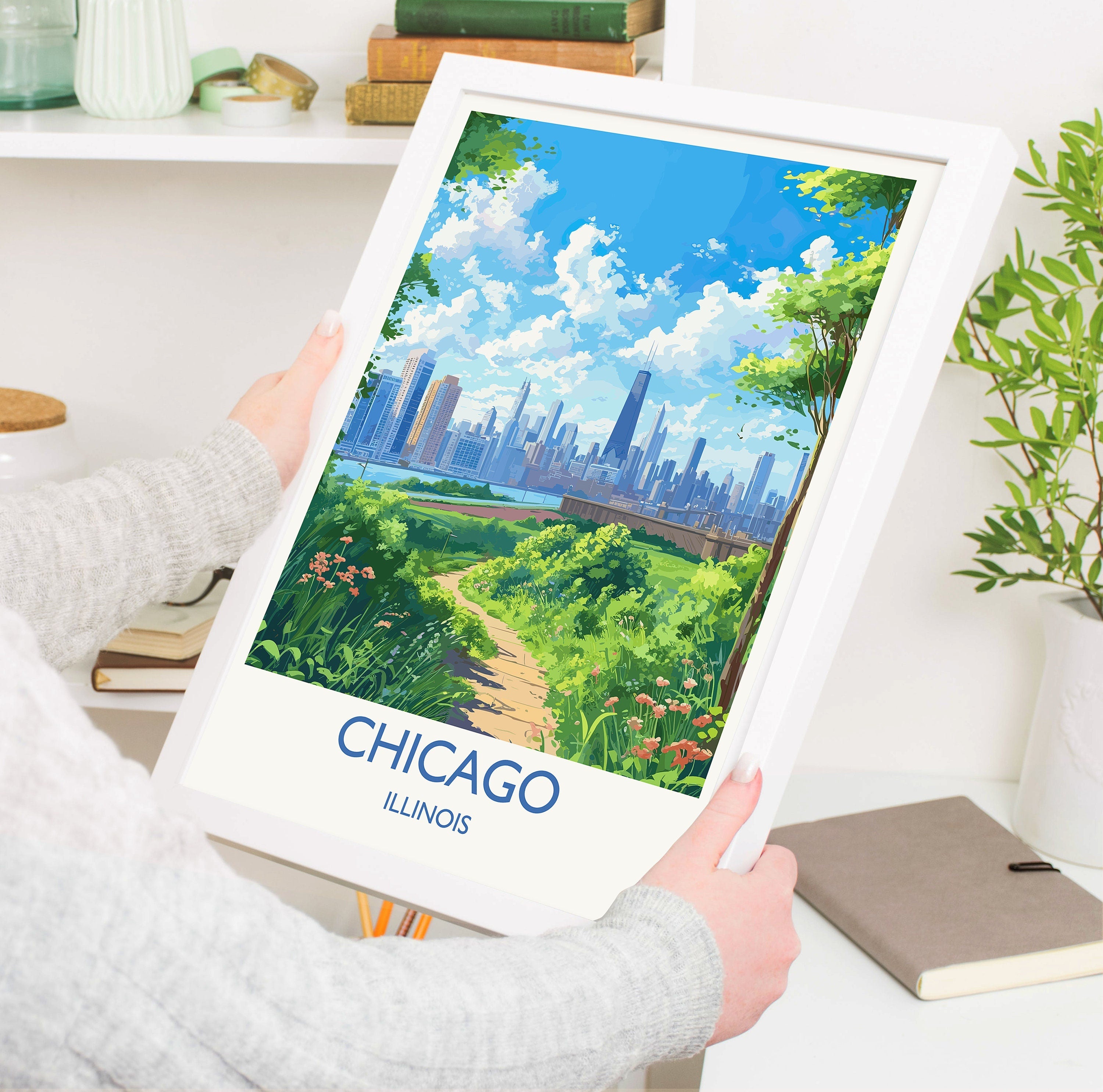 Chicago Travel Poster, Travel Print of Chicago, Illinois, USA Gift, Wall Art Print NQ Media Designs
