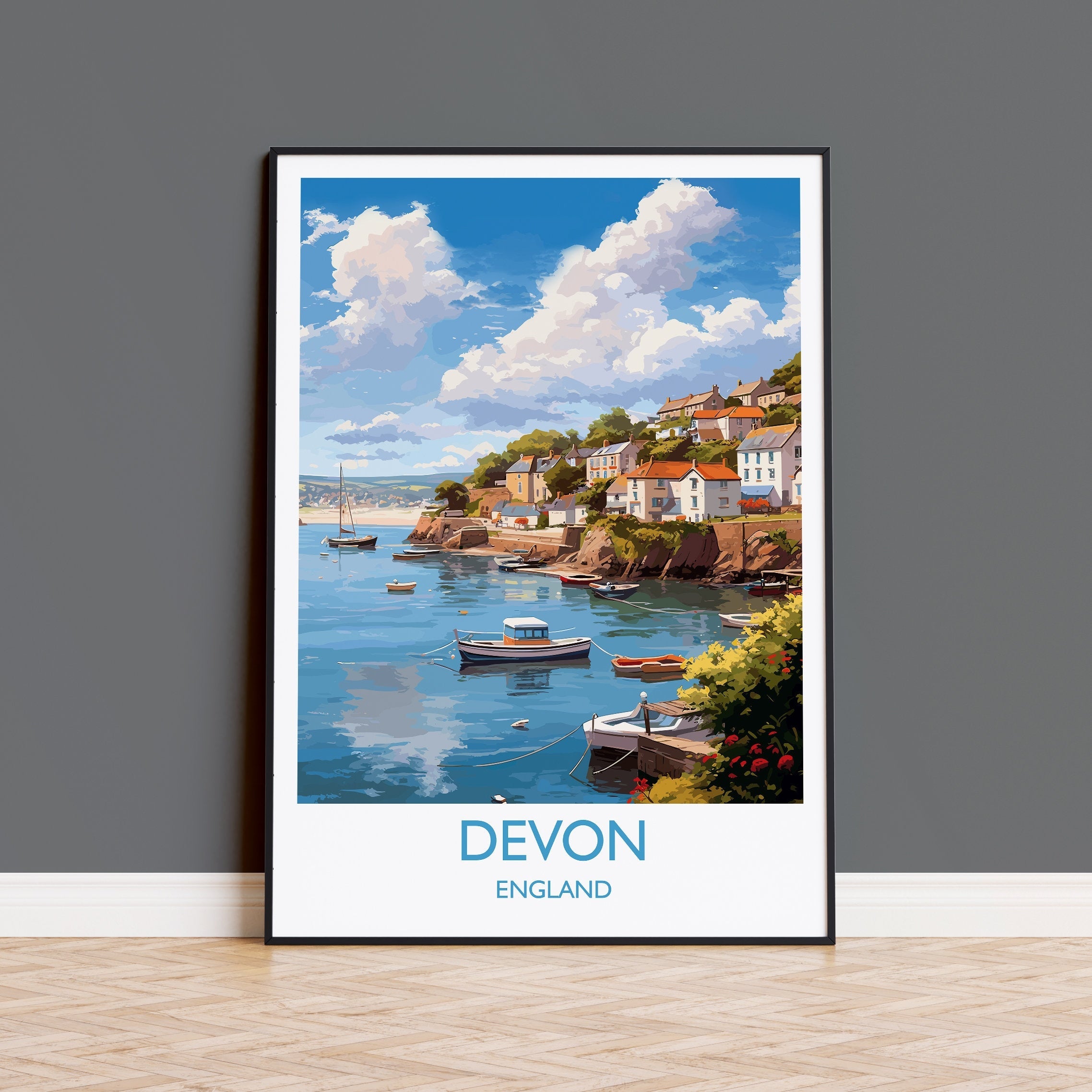 Devon Travel Poster, Devon Travel Print, England, Devon Art, Devon Gift, Wall Art Print NQ Media Designs