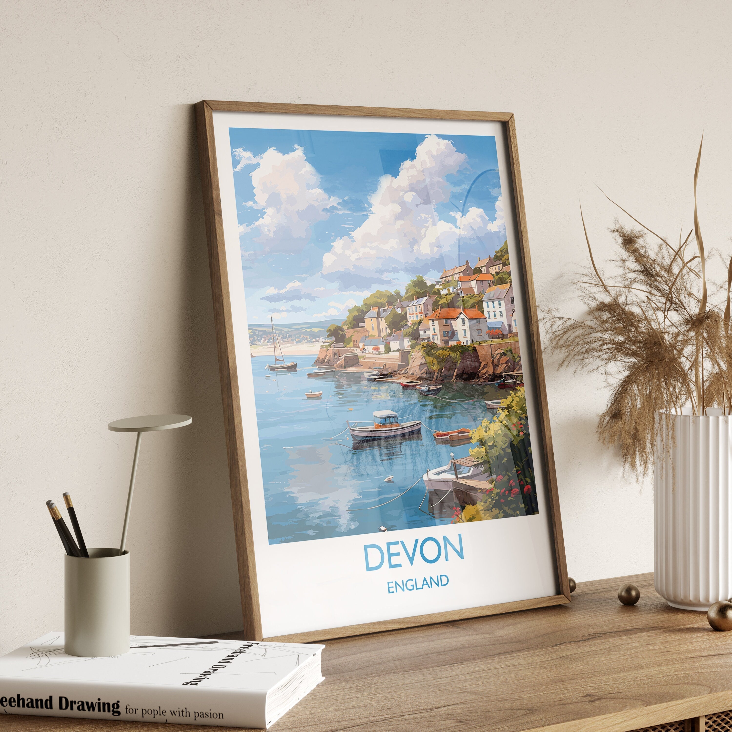Devon Travel Poster, Devon Travel Print, England, Devon Art, Devon Gift, Wall Art Print NQ Media Designs