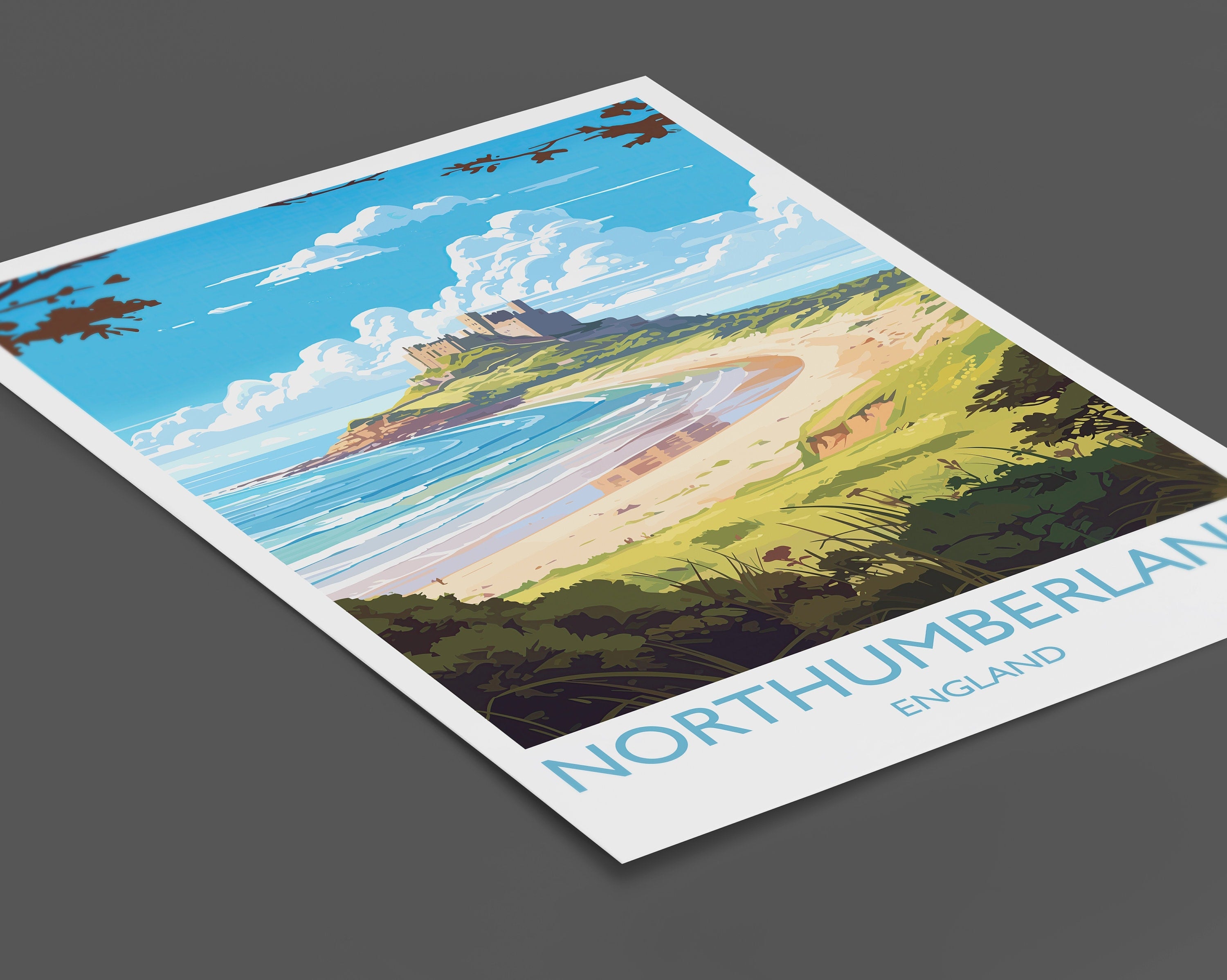 Northumberland Travel Print, Travel Poster of Northumberland Coast,England, Northumberland Art, Bamburgh Castle Gift, Wall Art Print NQ Media Designs