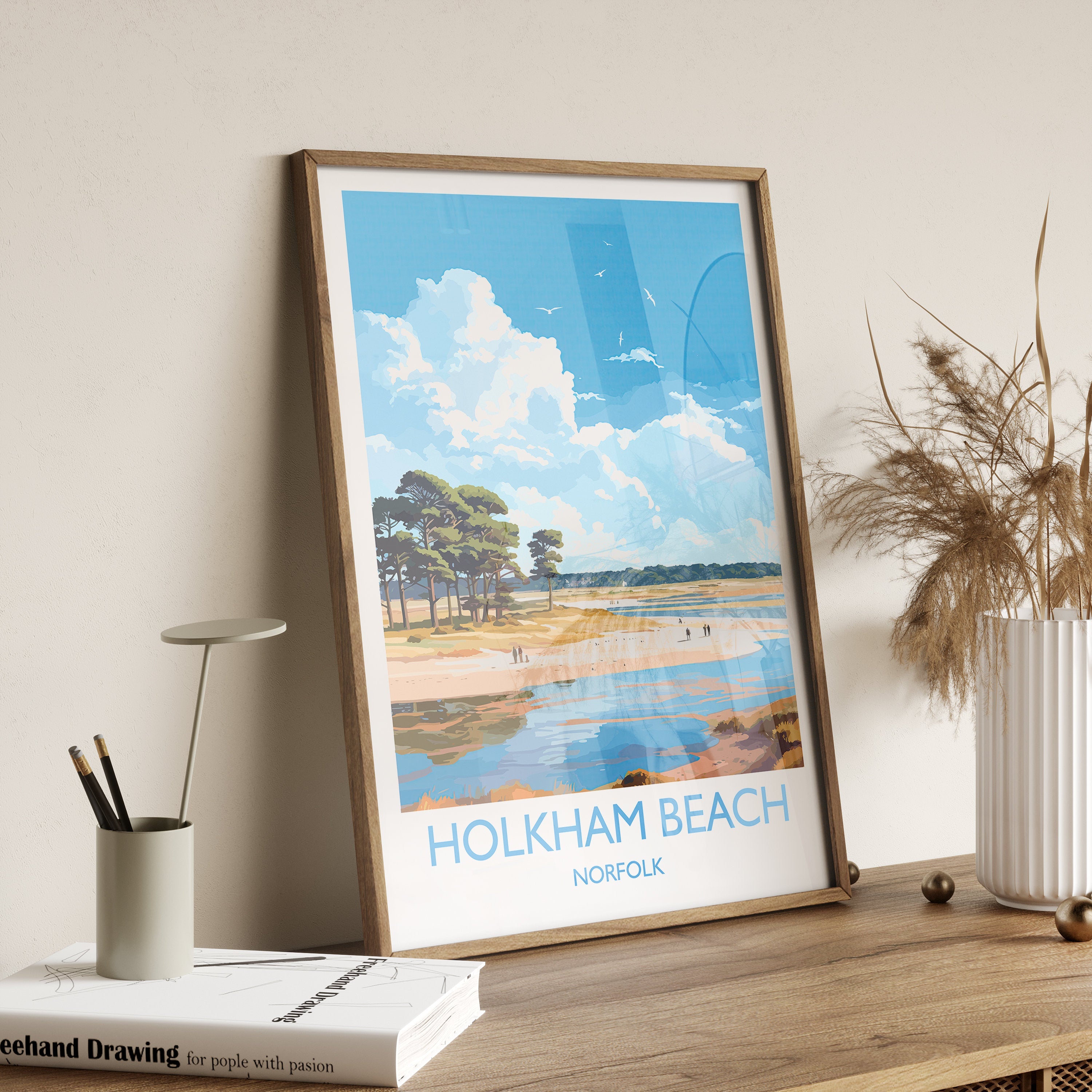 Holkham Beach Travel Print, Travel Poster of Holkham Beach, Norfolk, England, Norfolk Art, Norfolk Gift, Wall Art Print NQ Media Designs